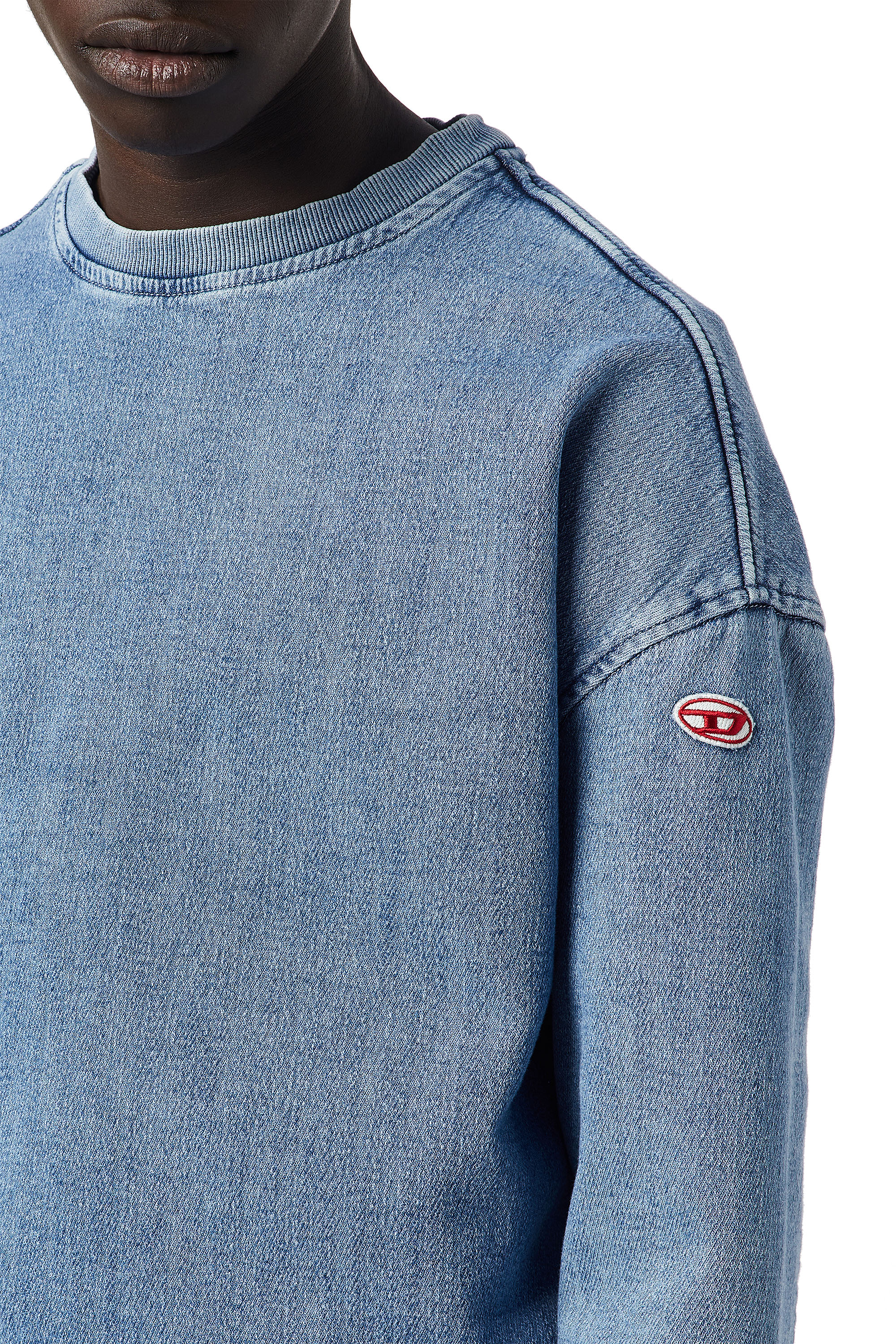 Diesel - D-KRIB TRACK DENIM SWEATSHIRT, Light Blue - Image 5