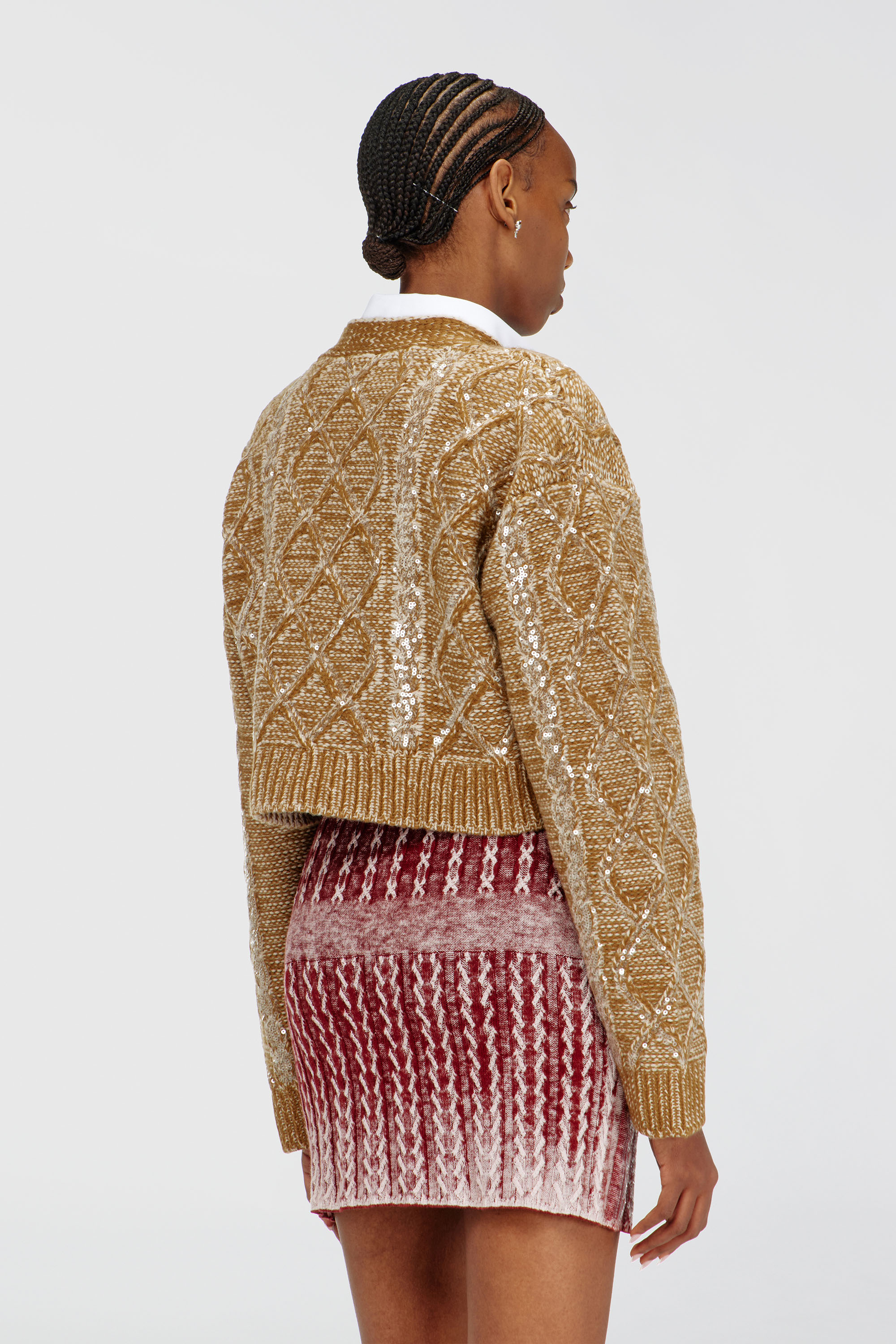 Diesel - M-BRAKY, Woman's Cable-knit wool cardigan with sequins in Gold - 4