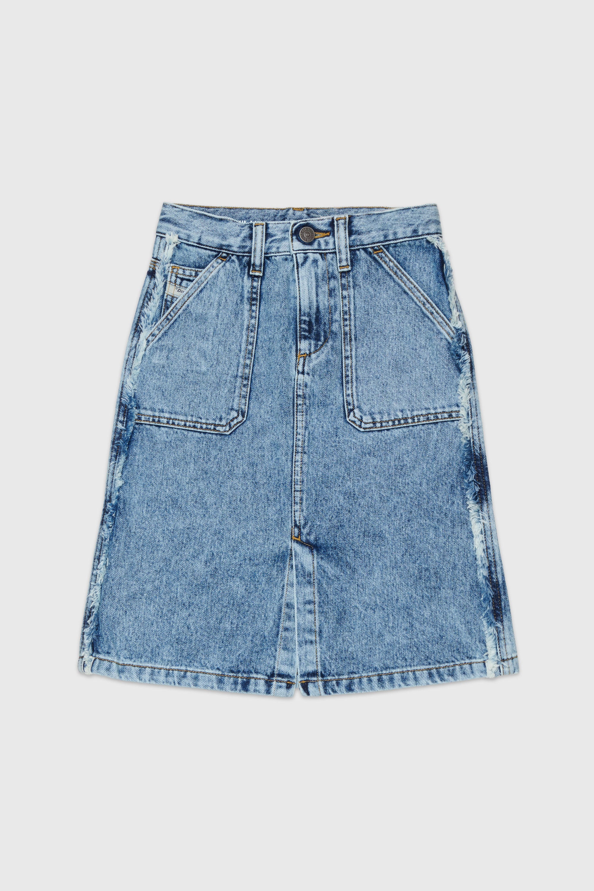 Diesel - GELKA, Woman's Frayed denim skirt with rose patch in Medium blue - 1