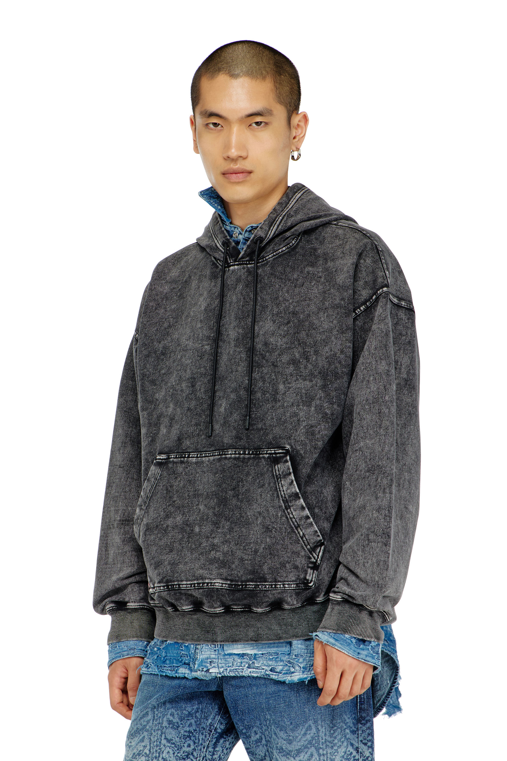 Diesel - S-BOXT-HOOD-TUK, Man's Treated denim-effect hoodie in Dark grey - 3