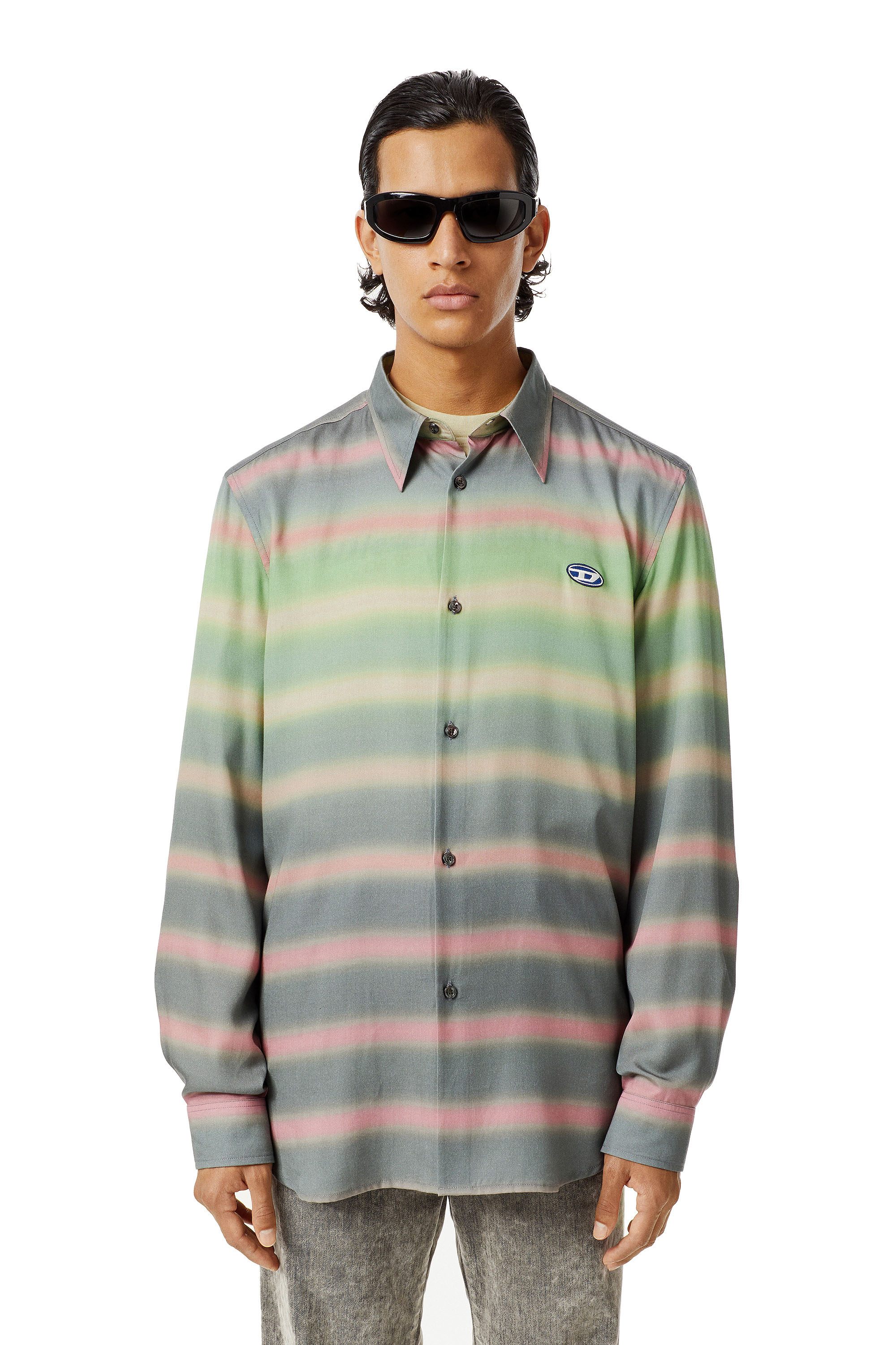S-TUCKER-STRIPE, Green/Grey - Shirts