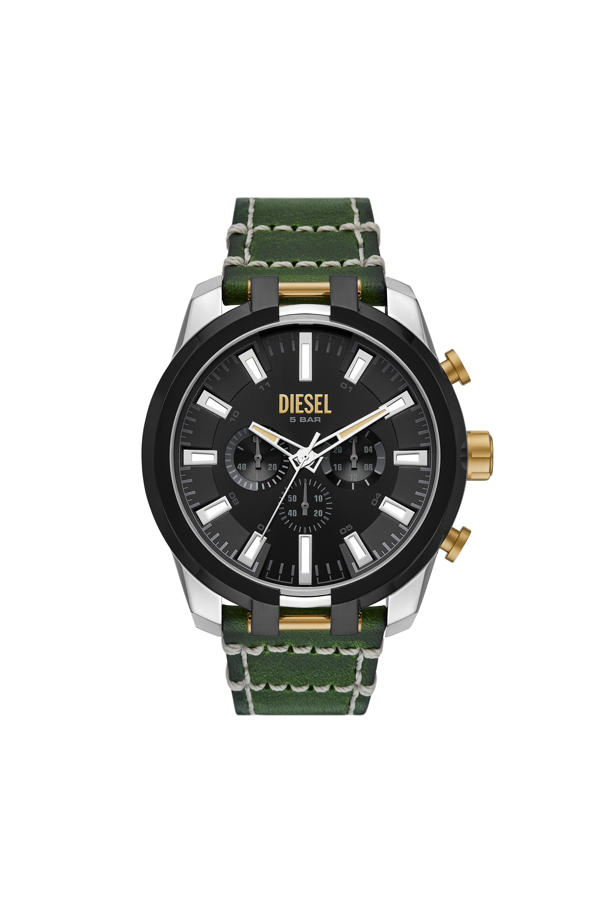 Diesel - DZ4588, Man's Split chronograph green leather watch in Green - 1