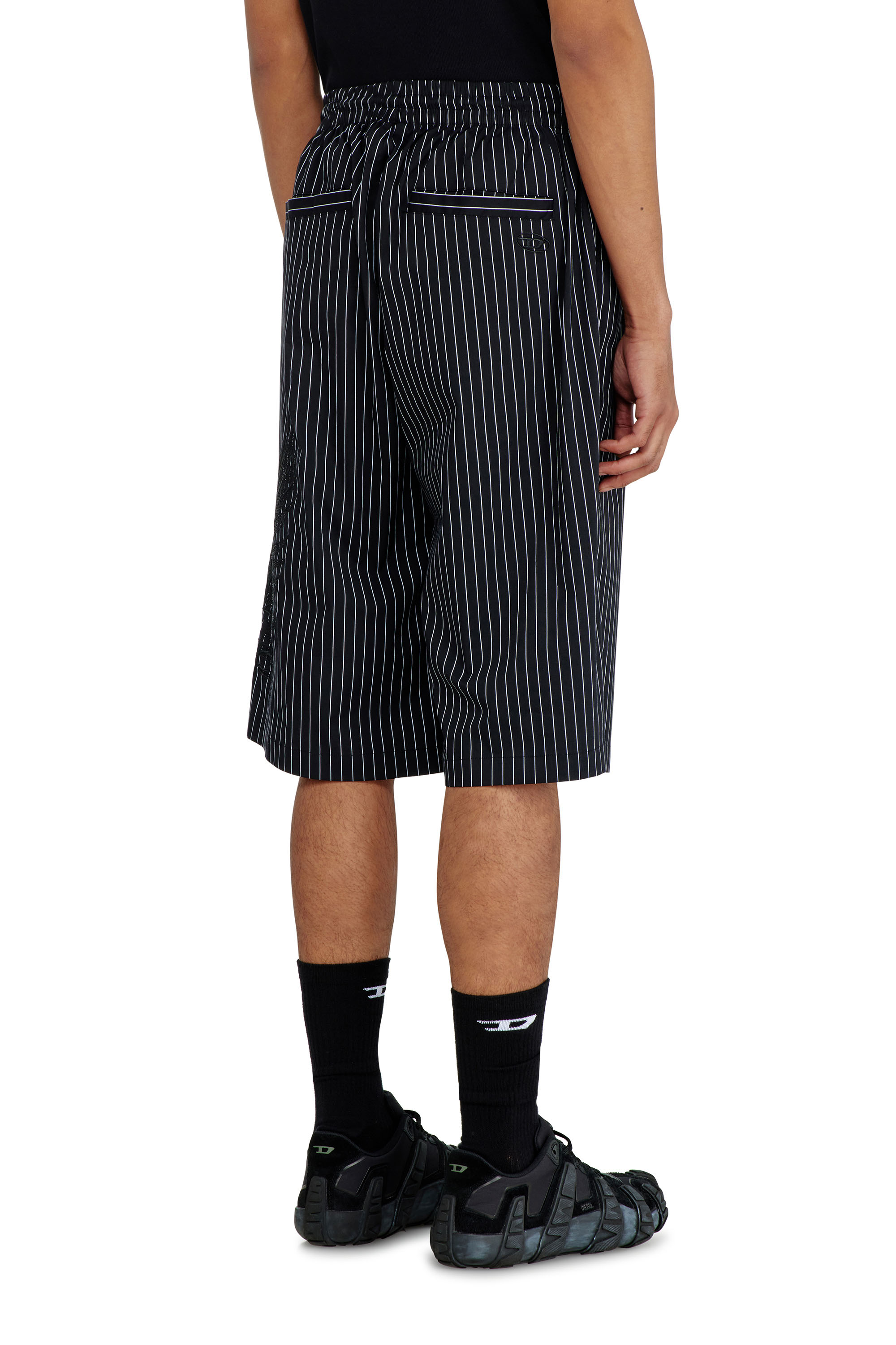 Diesel - P-THEO-SHORT-NJCA, Man's Pinstripe shorts with Phoenix embroidery in Black - 4