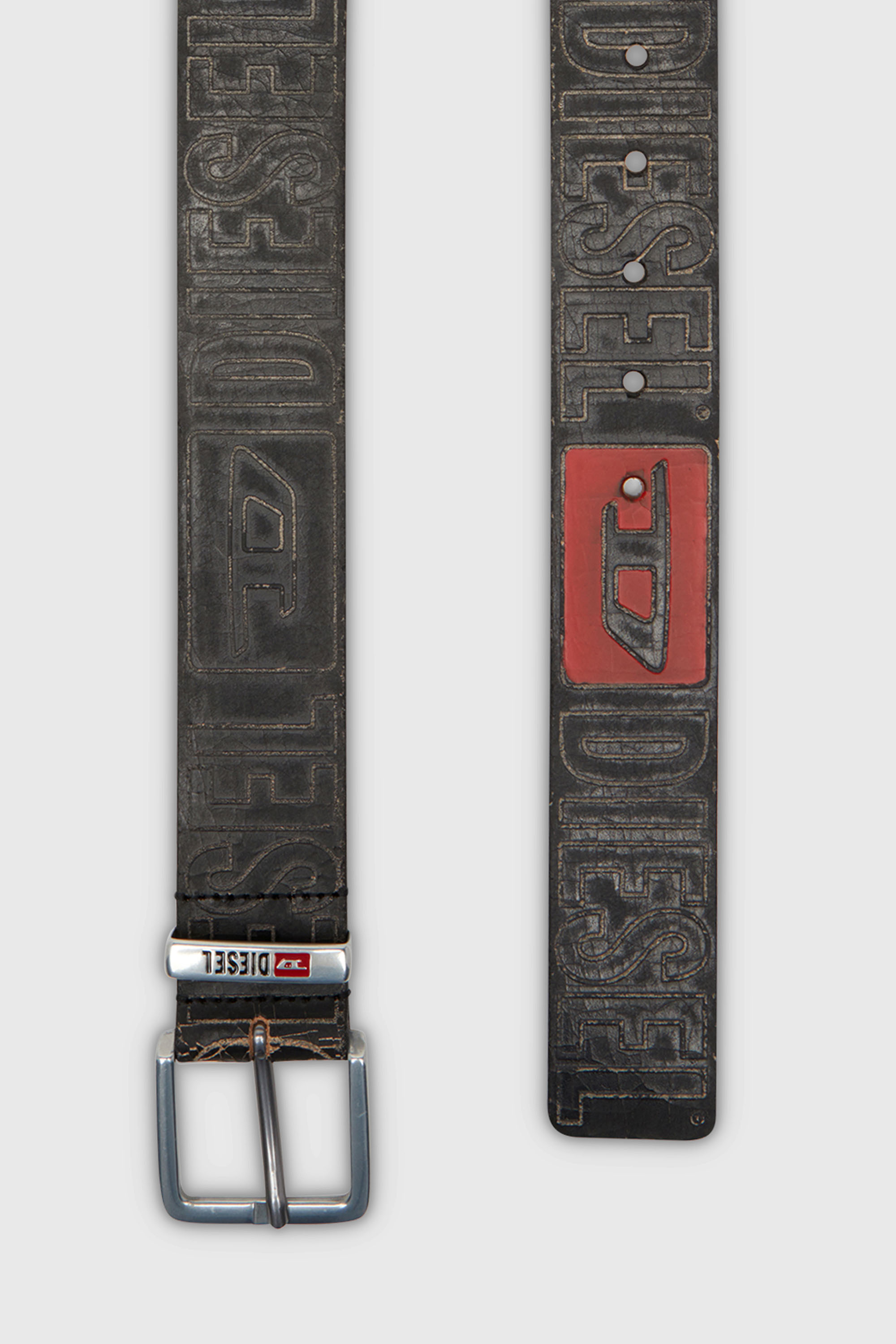 Diesel - B-BISCOTTO OUTLINE, Man's 4 cm leather belt with logo in Black - 2