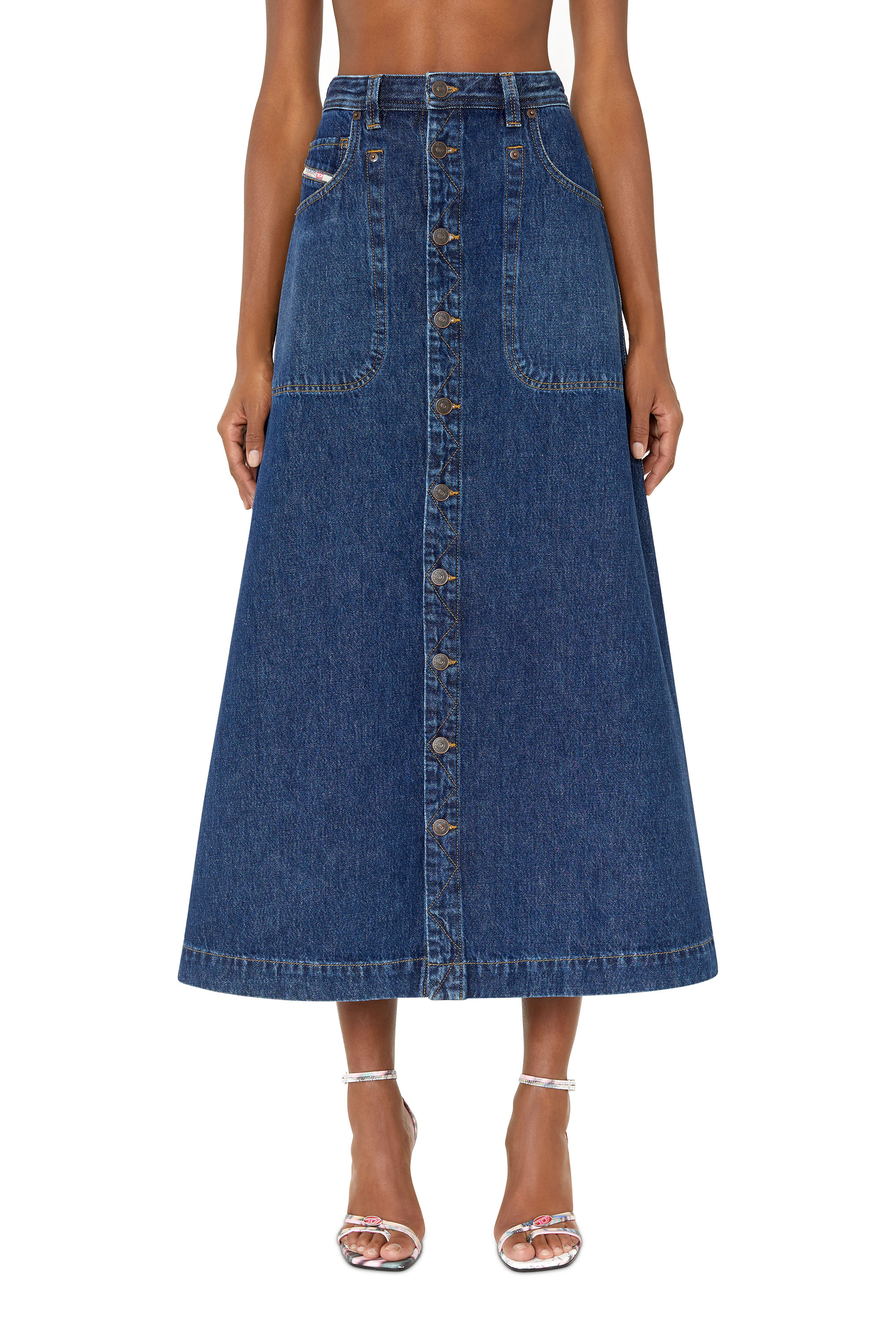 Diesel - DE-ALBUS-L A-LINE LONG SKIRT, Dark Blue - Image 1