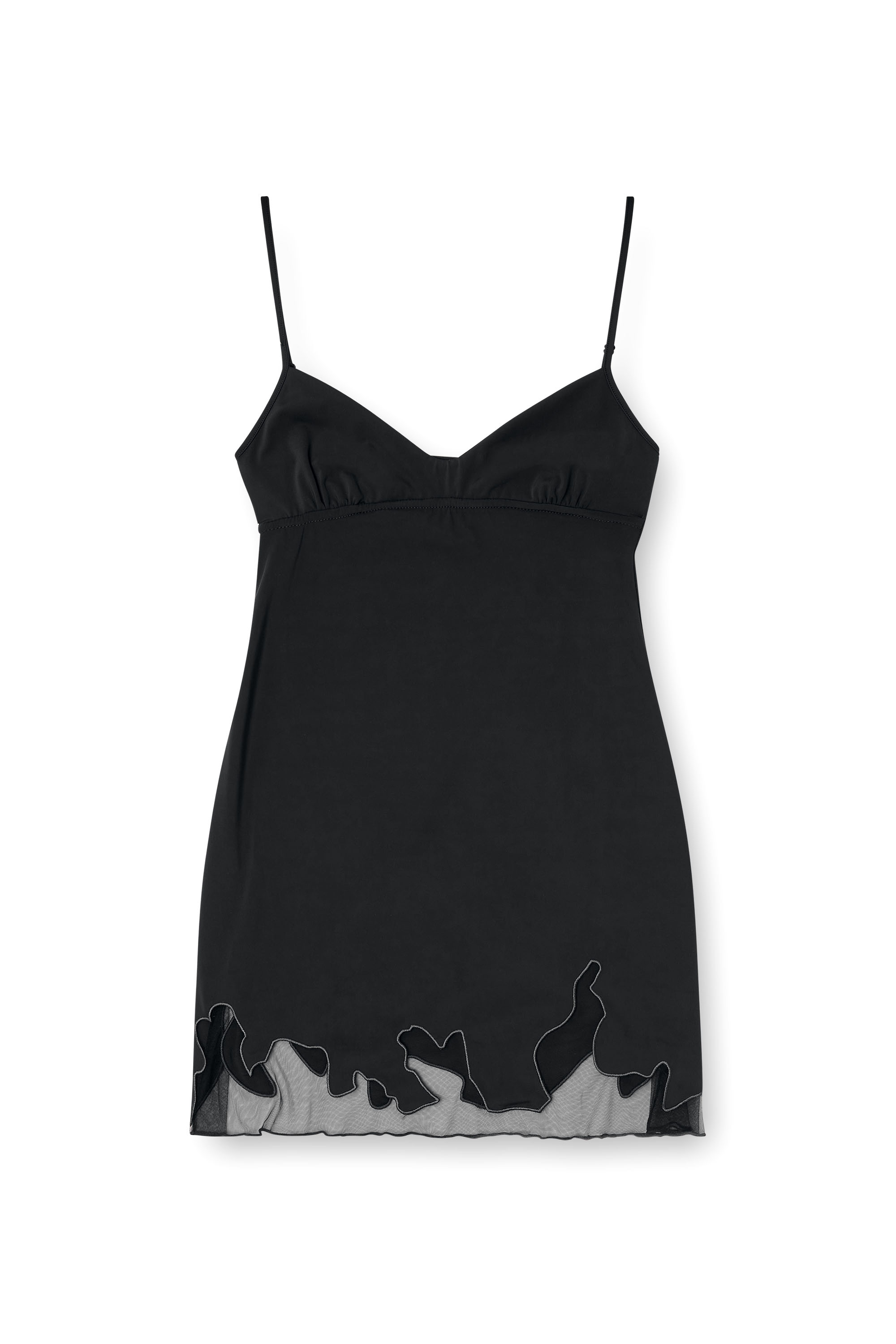 Diesel - D-INLAY-R1, Woman's Nylon mini dress with tulle insert in Black - 2