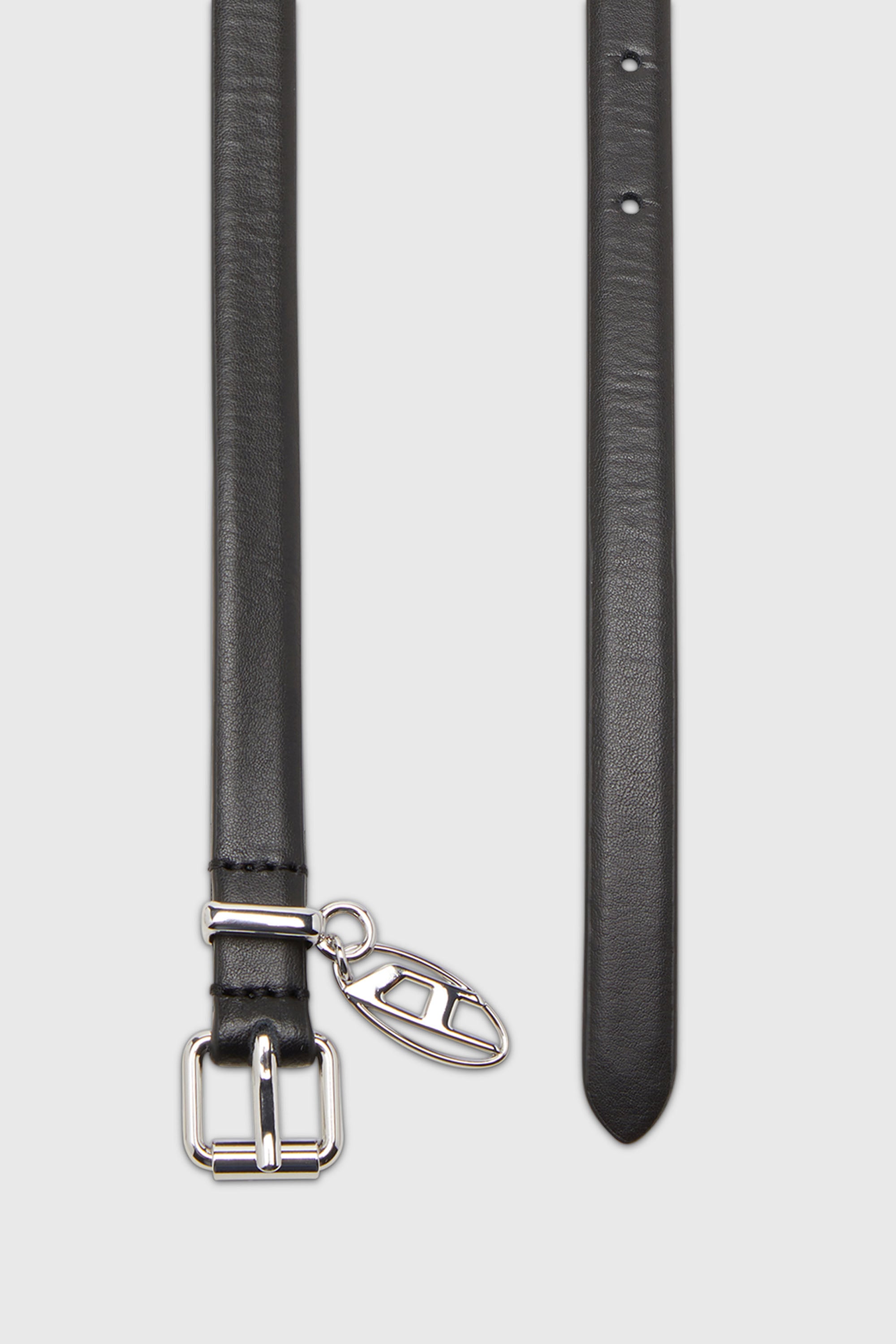 Diesel - B-CHARM-OVAL D, Woman's 1.5 cm slimleather belt with Oval D charm in Black - 2