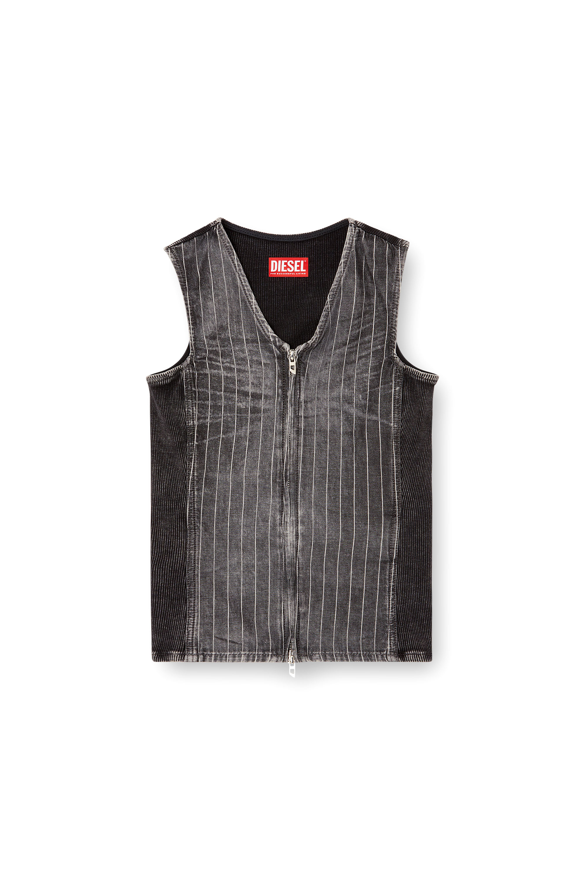 Diesel - DE-NESSI-S, Woman's Zipped top in denim and corduroy in Grey/Black - 2