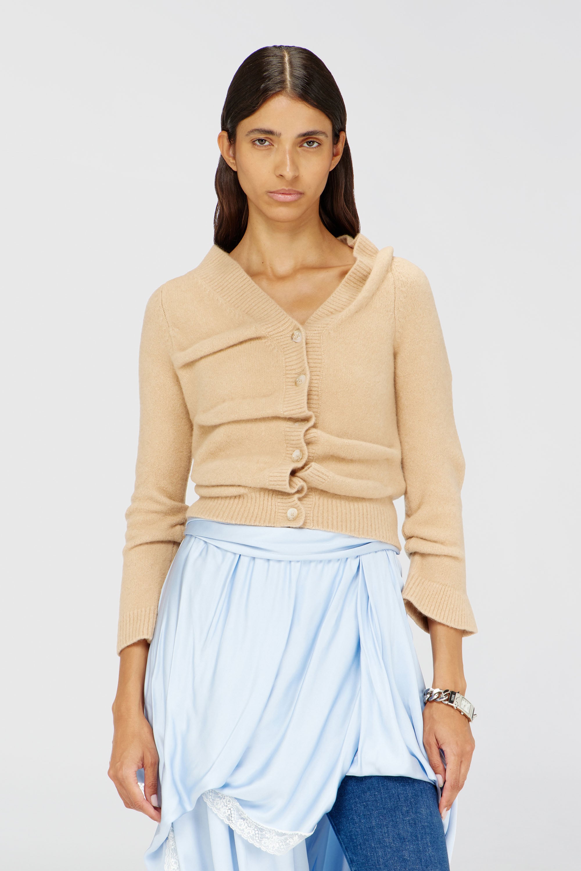 Diesel - M-AVA, Woman's Cropped cardigan in wrinkled boiled knit in Beige - 1
