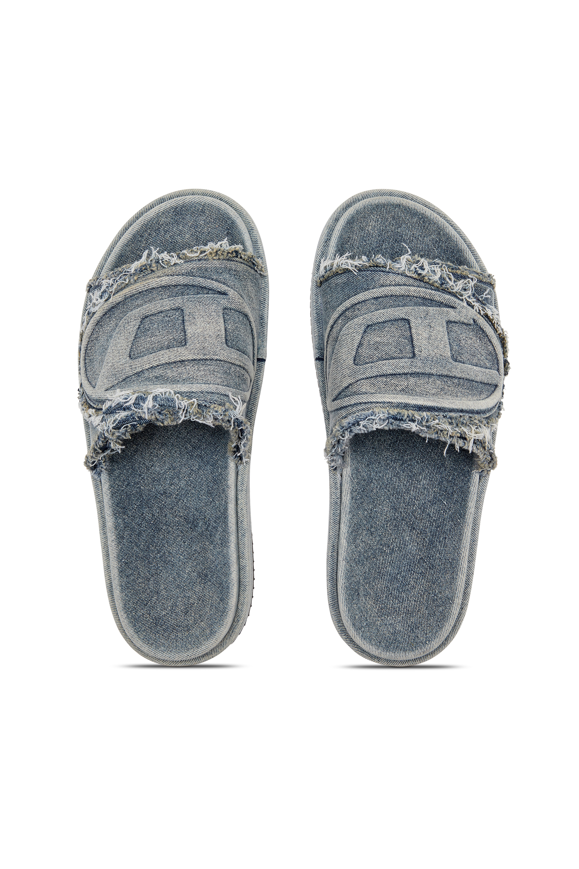 SA-SLIDE D OVAL, Light Blue Diesel - SA-SLIDE D OVAL, Unisex's Sa-Slide D-Distressed denim slides in Light Blue - 4