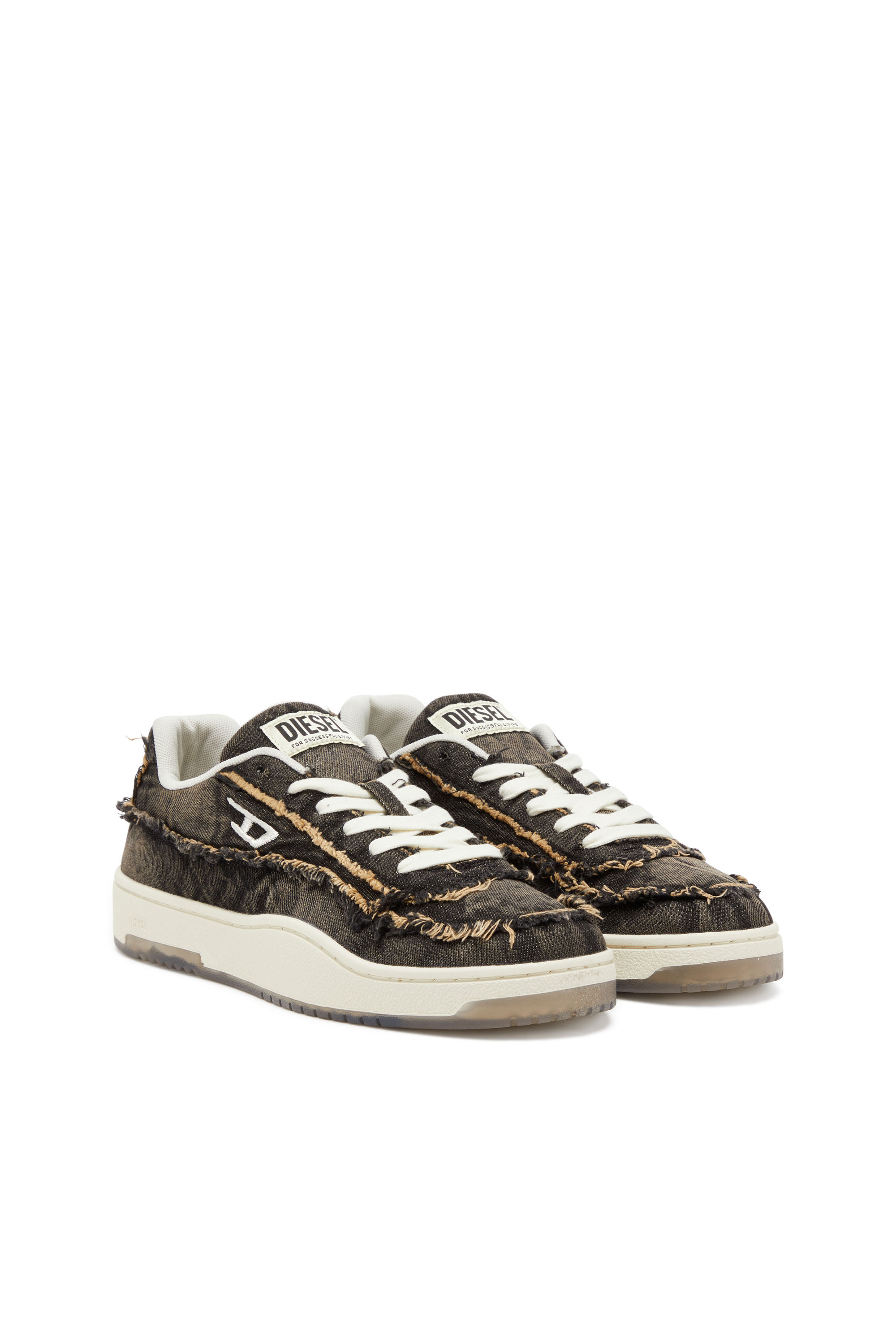 Diesel - S-TRACKER-D LOW, Man's S-Tracker-D-Frayed denim sneakers with transparent sole in Black - 3
