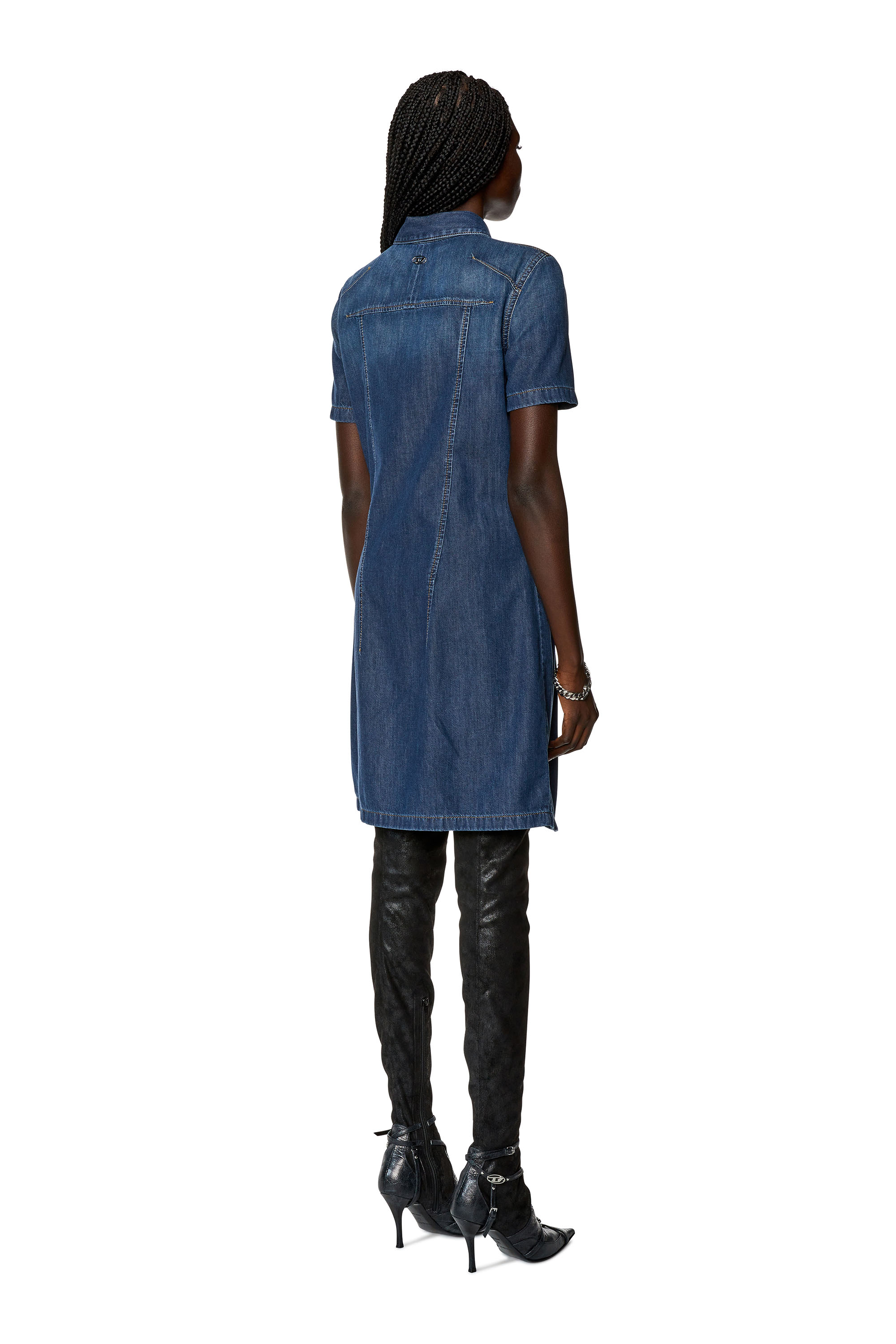 Diesel - DE-SHIRTY, Woman's Buttoned shirt dress in stretch denim in Dark Blue - 3