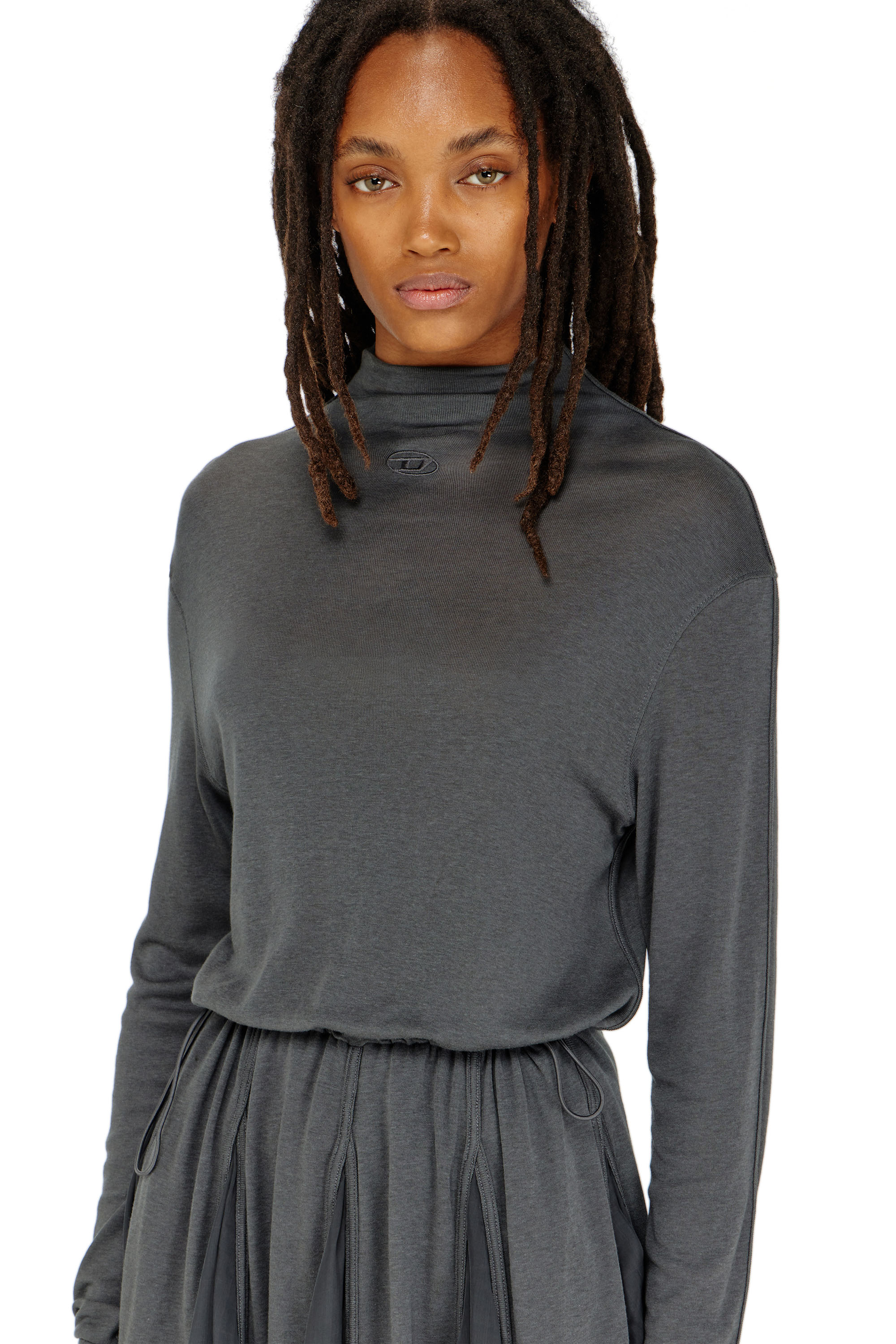 Diesel - D-REI, Woman's Turtleneck mini dress in jersey and chiffon in null - 5
