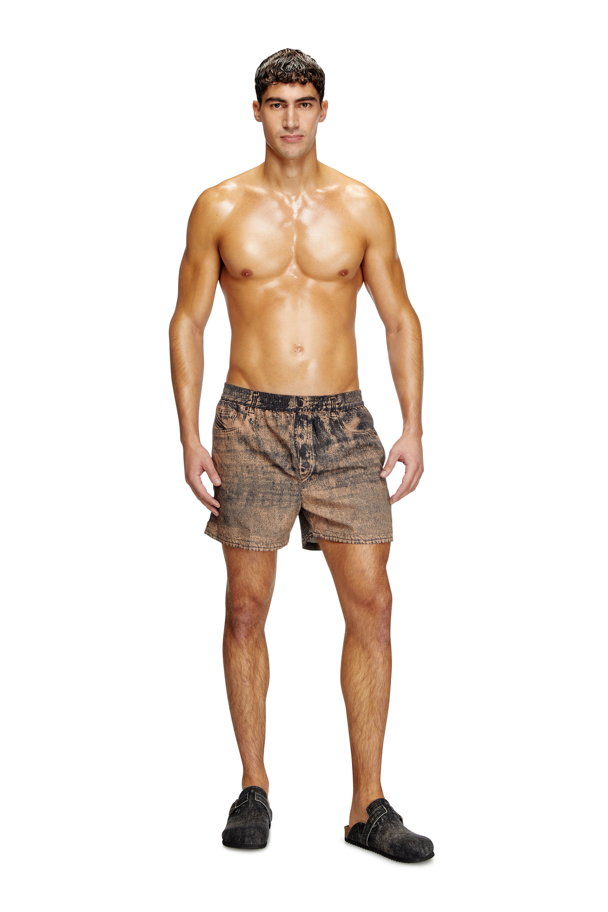 Diesel - KEN-37-DNM, Man's Mid-length swim shorts with denim print in Black/Brown - 1