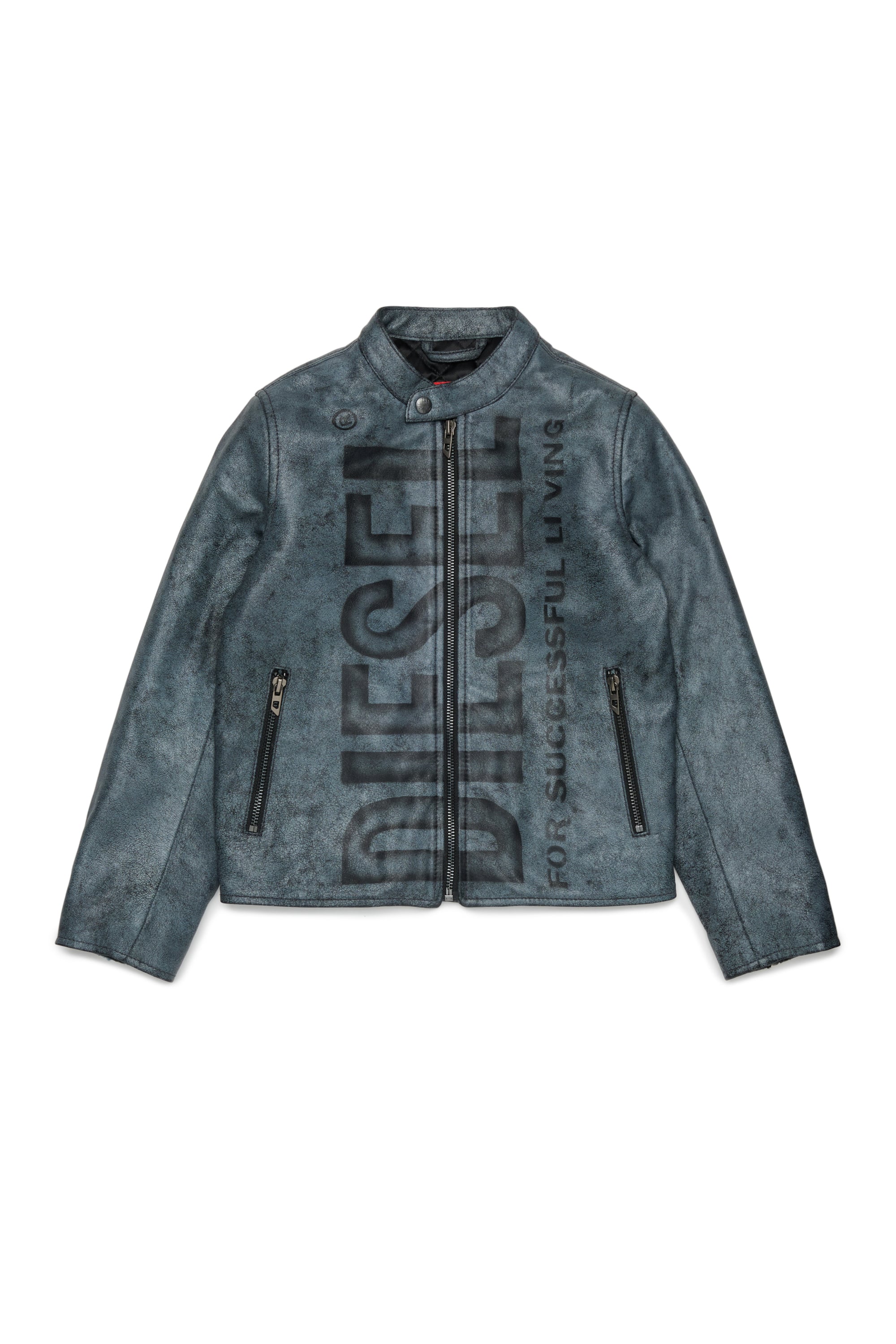 Diesel - JLEVERT, Man's Leather biker jacket with maxi logo in Black - 1