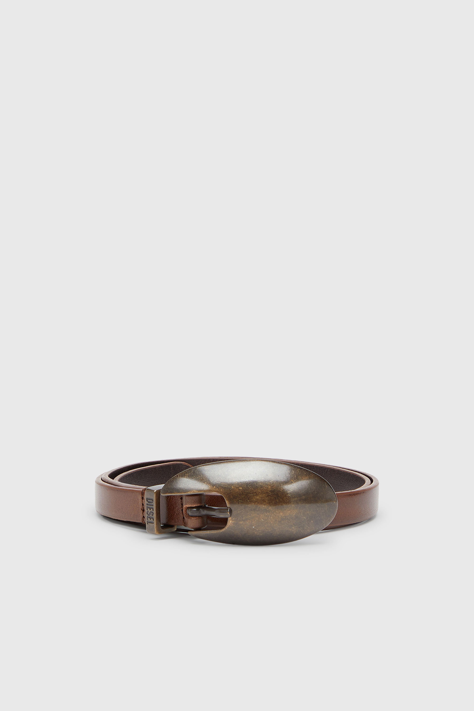 Diesel - B-ROP 15, Woman's 1.5cm slim leather belt with sculptural buckle in Brown - 1