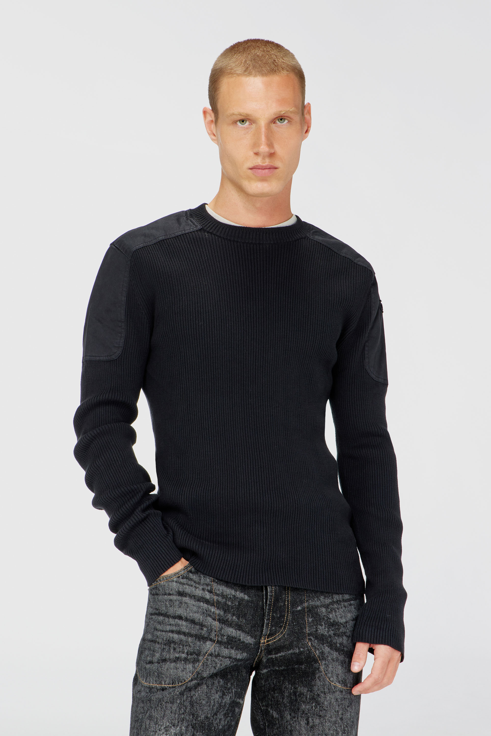 Diesel - K-MARTIN, Man's Ribbed jumper with shoulder panels in Black - 1