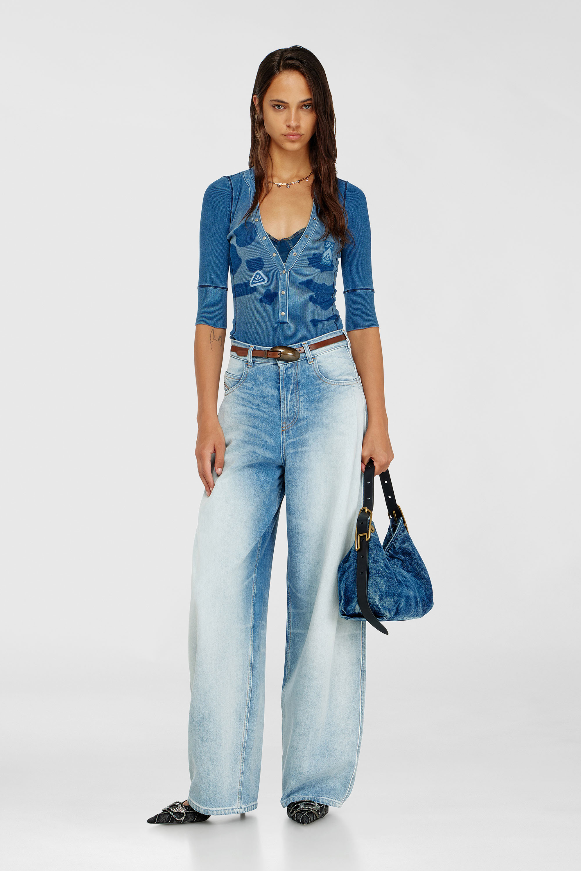 Henley top with shadow-patch effects
