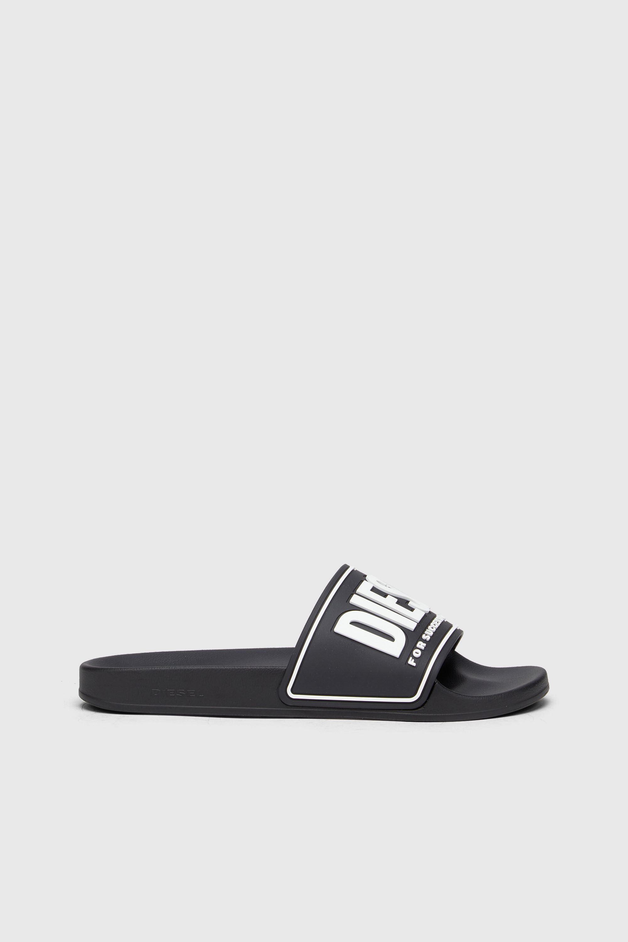 Diesel - SA-MAYEMI CC, Man's Sa-Mayemi-Pool slides with 3D logo in Black/White - 1