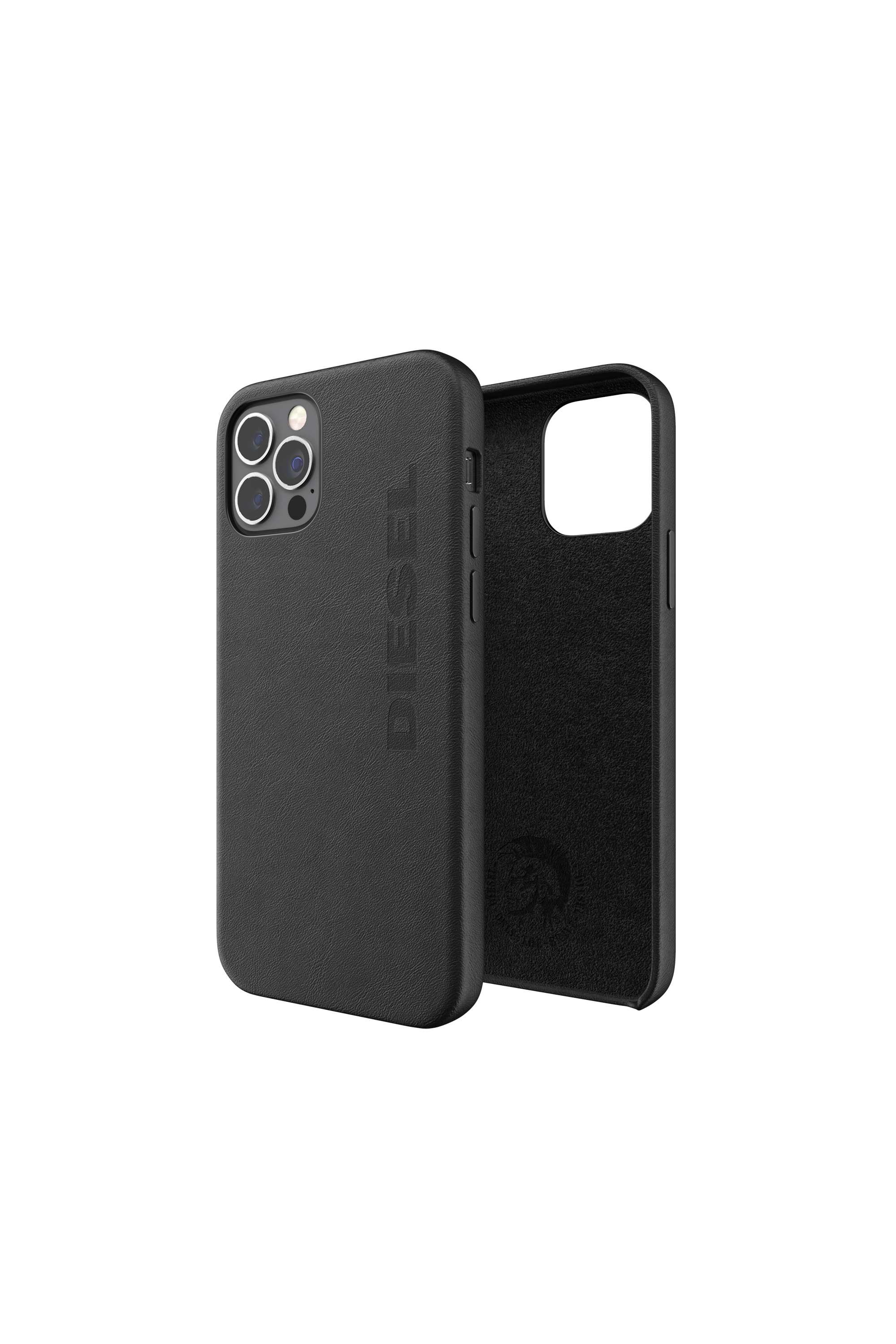 Diesel - 42516 STANDARD CASE, Unisex's Moulded case premium leather wrap for iPhone 12/12 Pro in Black - 1