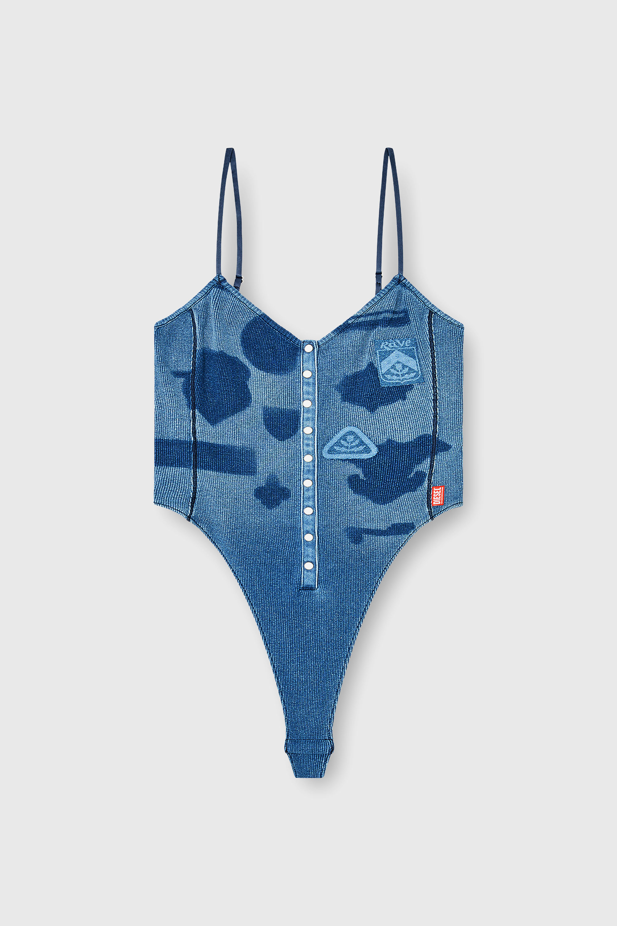 Diesel - T-LEY-AA1, Woman's Bodysuit in ribbed jersey with shadow-patch effects in Medium blue - 2