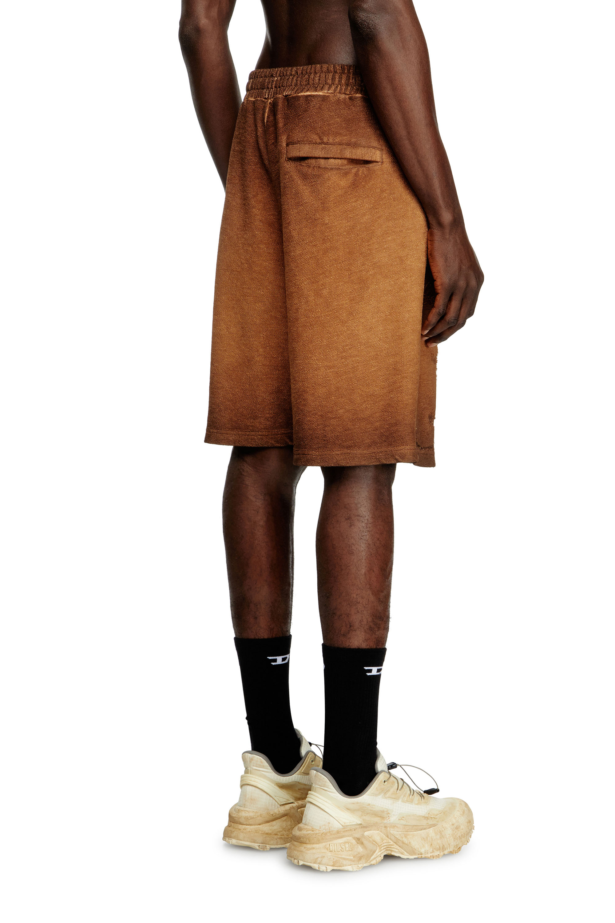 Diesel - P-CROWDE, Man's Sweat shorts with phoenix devoré in Brown - 3