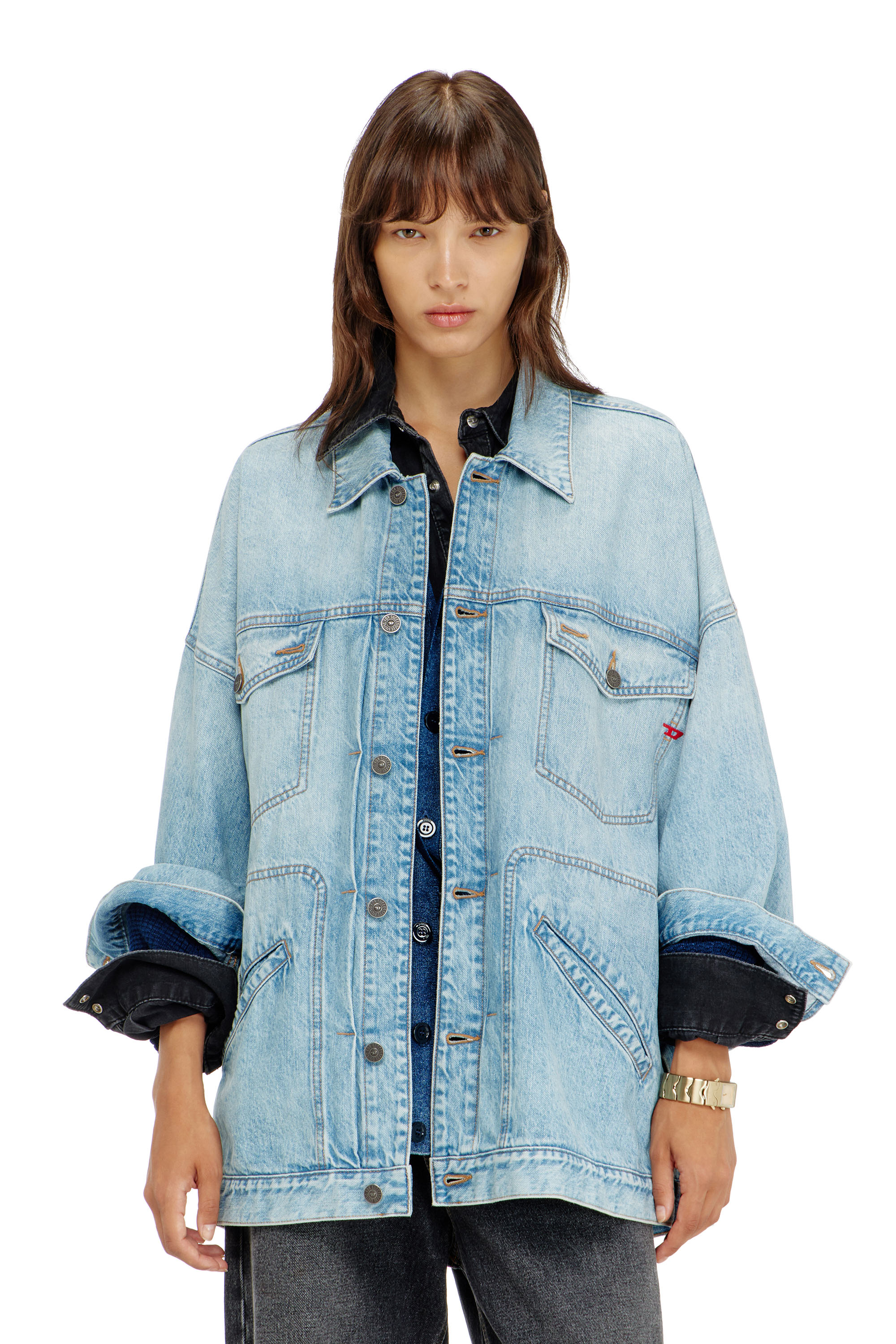 Diesel - DE-LIN, Woman's Oversized denim workwear jacket in Light Blue - 3