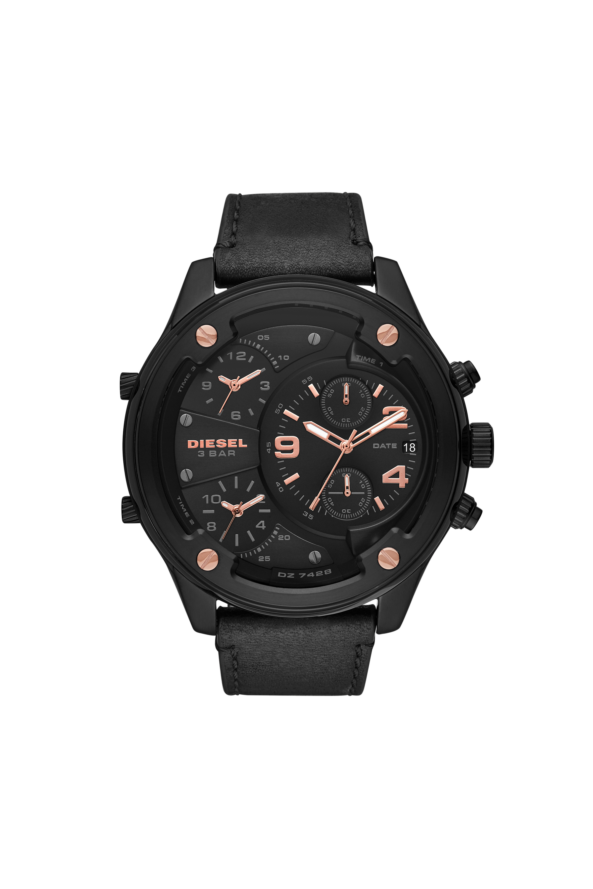 Diesel - DZ7428, Man's Boltdown Chronograph Black Leather Watch in Black - 1
