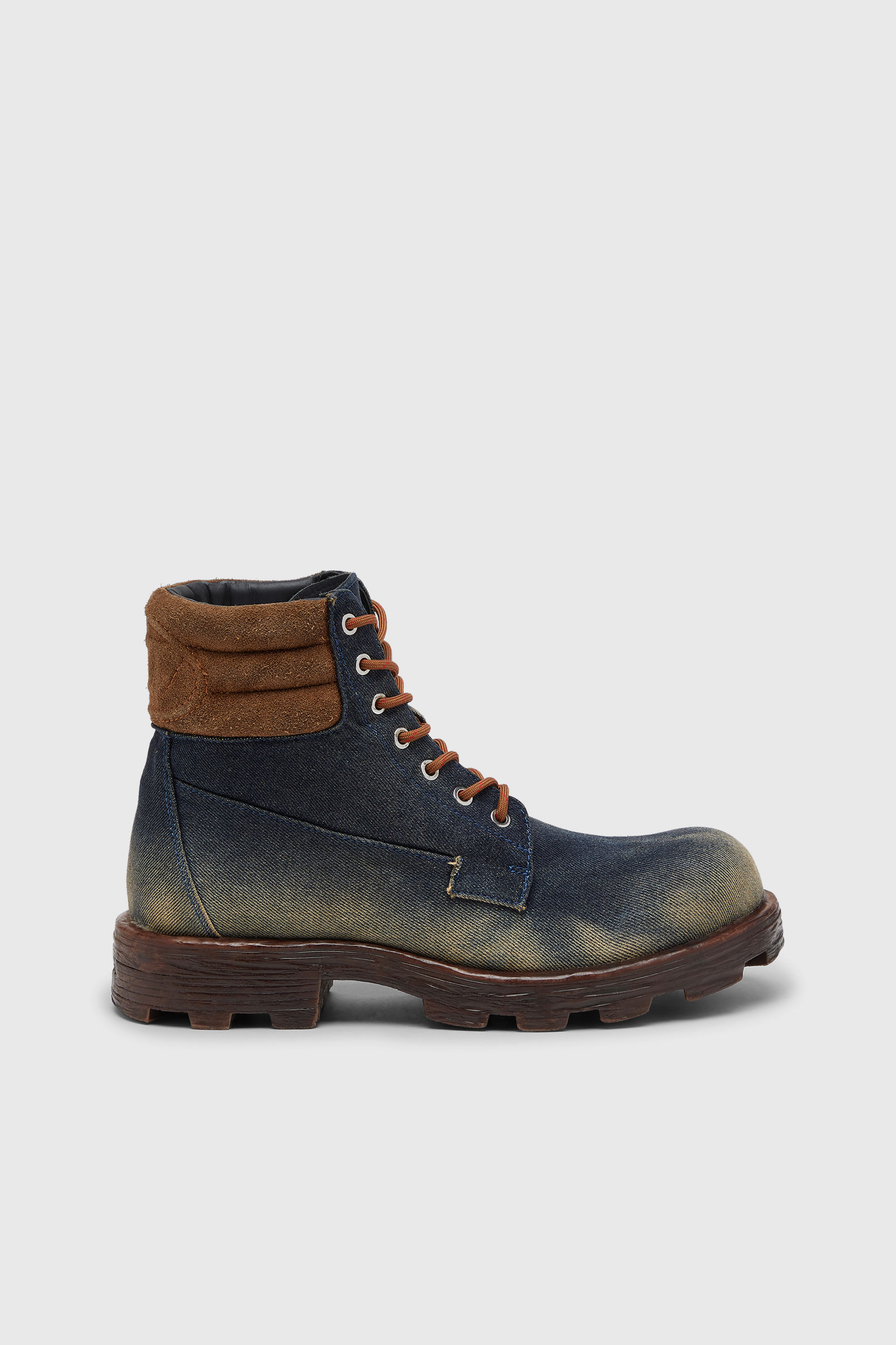D-Hammer-Combat boots in denim and suede