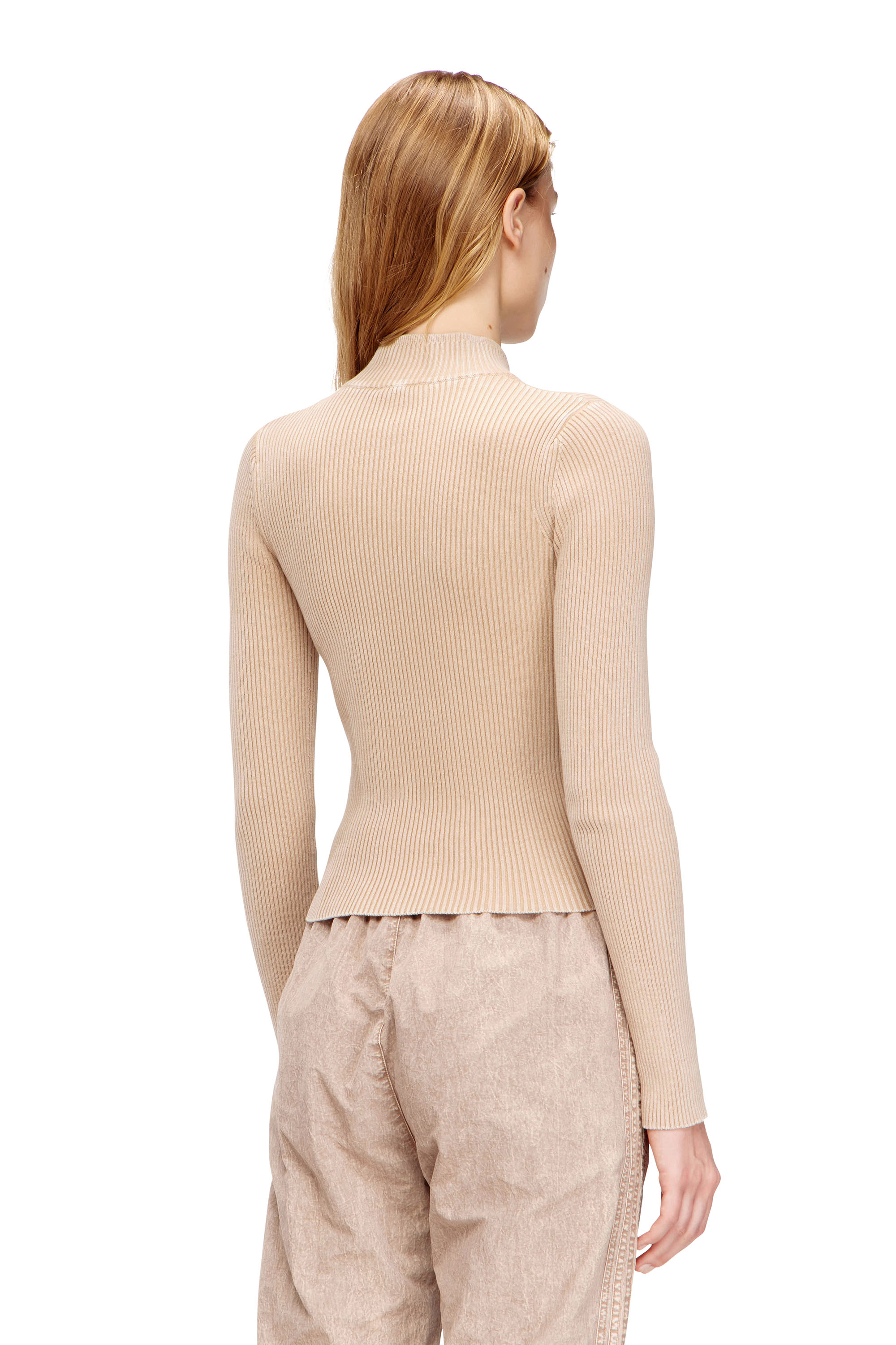 Diesel - M-MELISSA, Woman's Zip-up cardigan with denim cargo pockets in Beige - 4