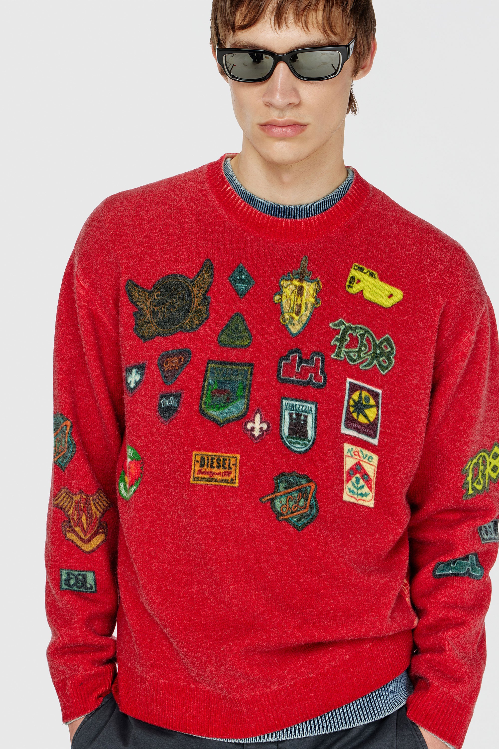 Diesel - K-PATCY, Man's Wool jumper with printed patches in Red - 6