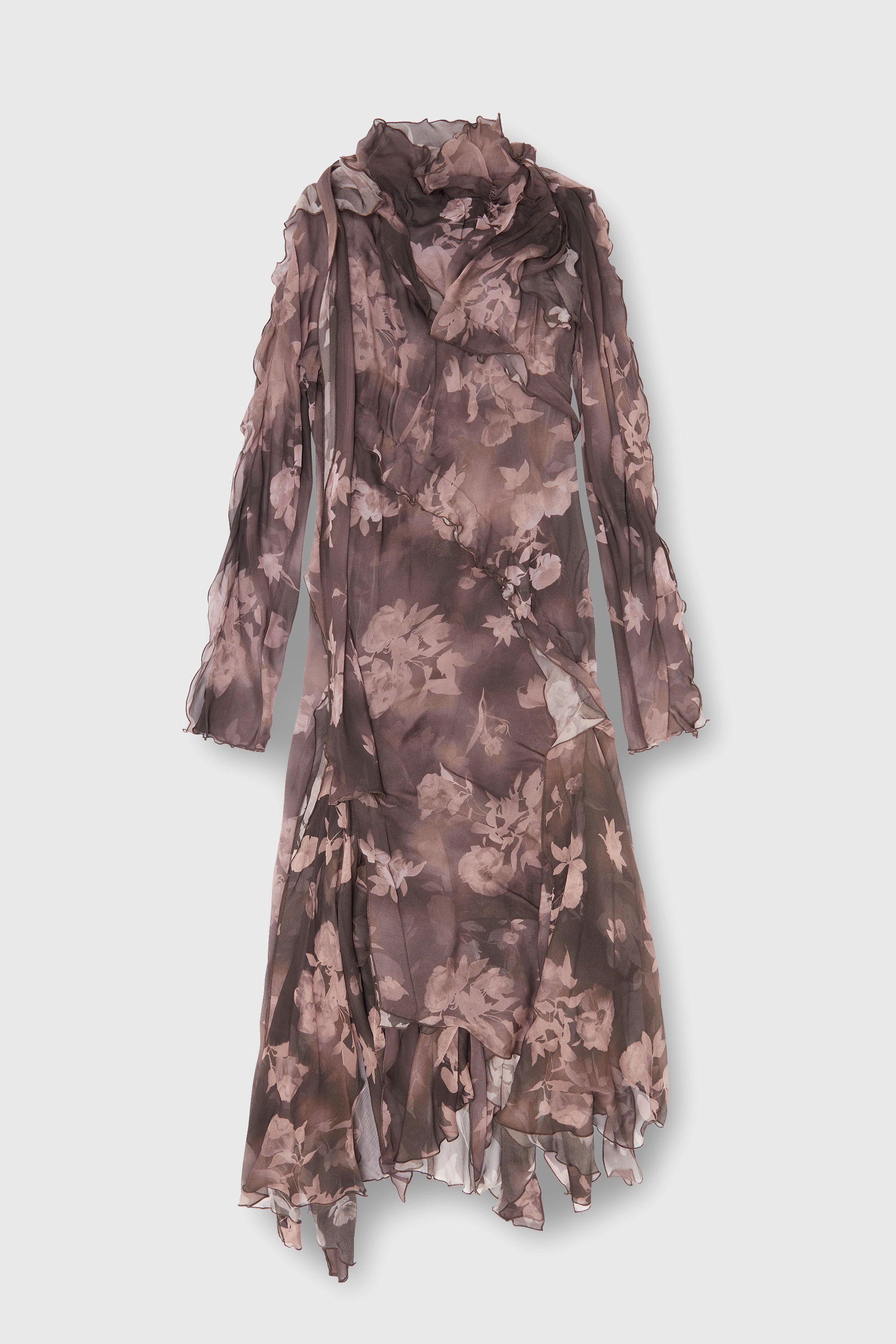 Diesel - D-RIADI, Woman's Asymmetric midi dress in chiffon and silk-crepe in Brown - 2