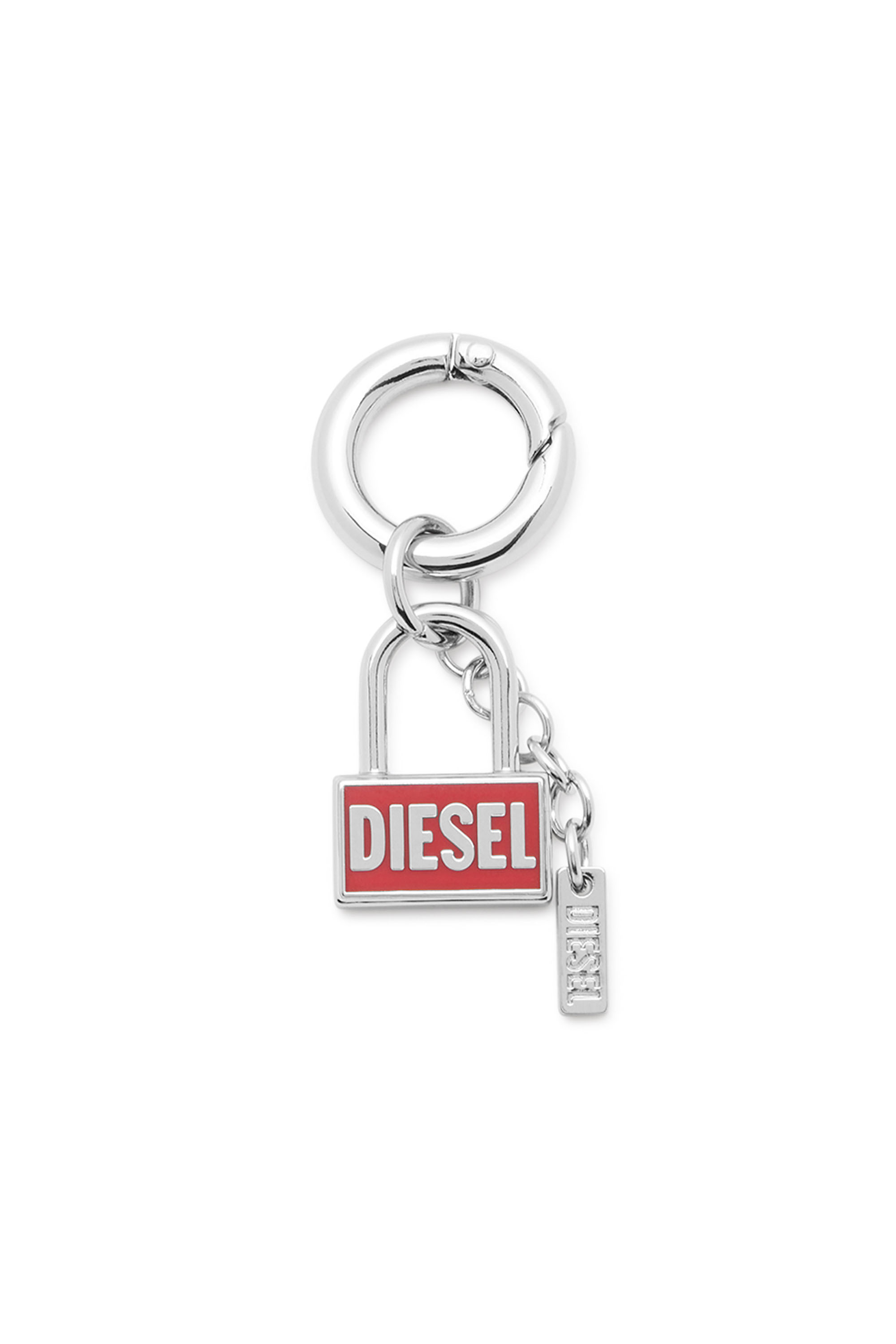 Diesel - CHARM-LOCK, Unisex's Metal keyring charm with padlock design in Silver/Red - 1
