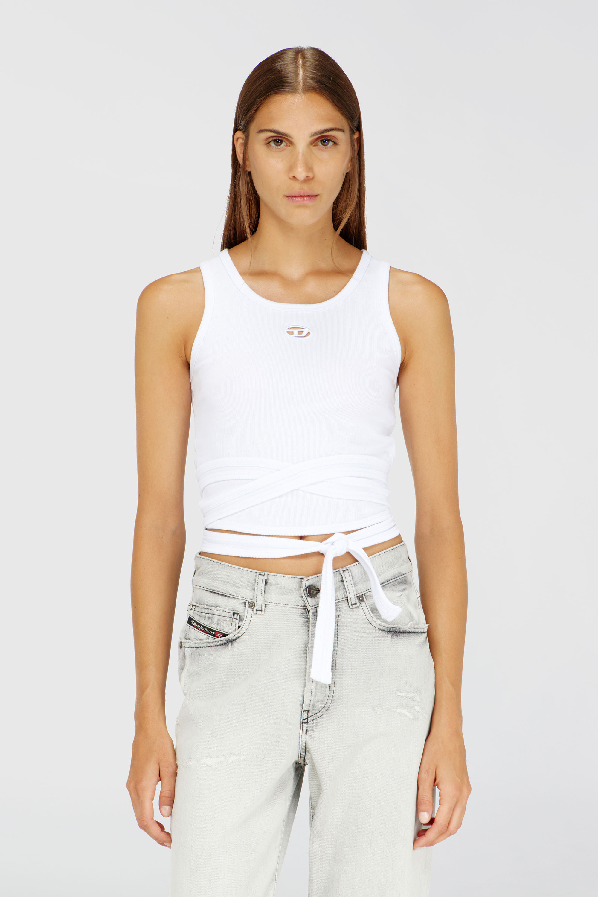 Diesel - T-ANKY-TAIL-S1, Woman's Crop top with wrap-around laces in White - 1