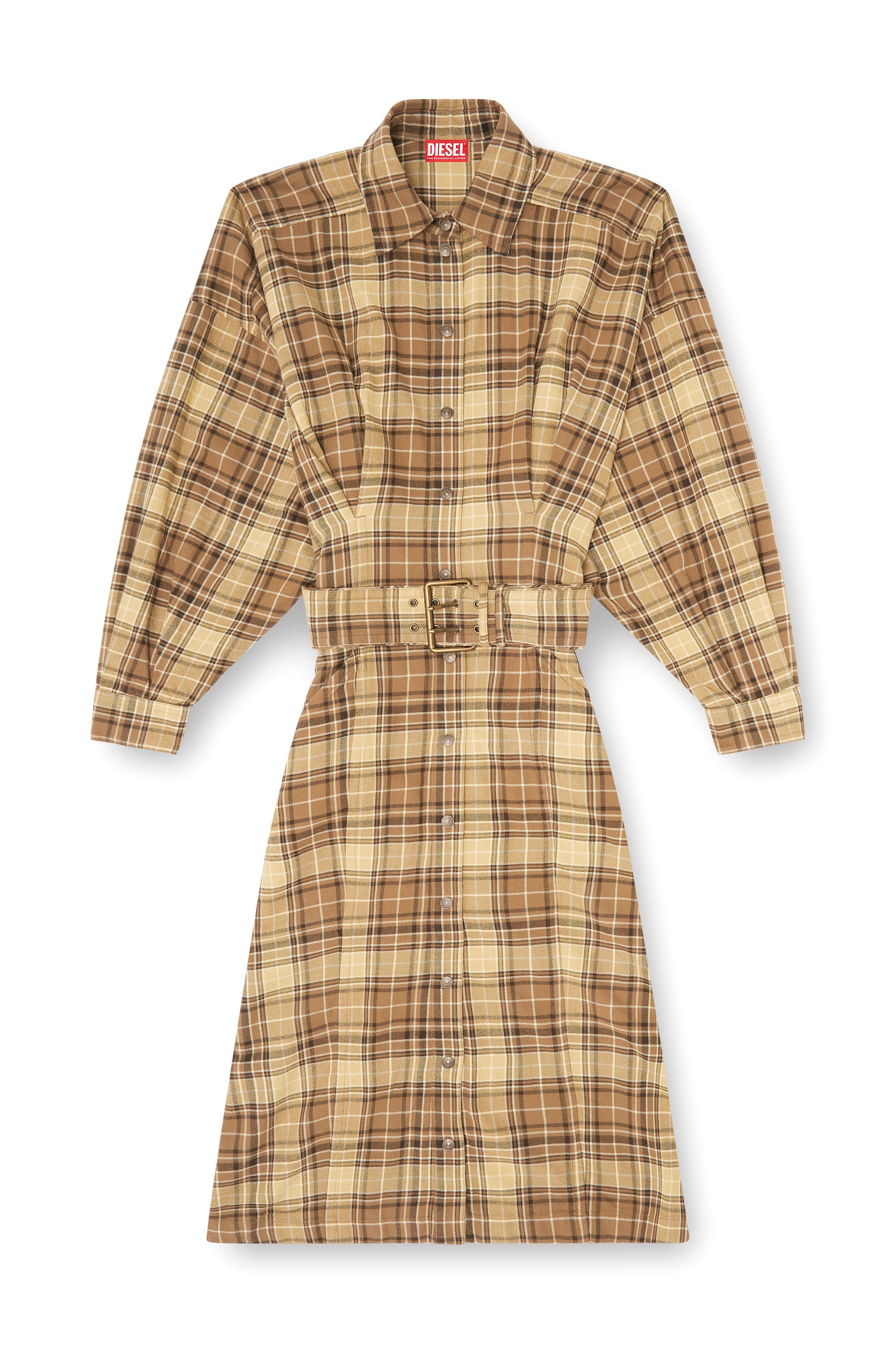 Diesel - D-EDALUS, Woman's Midi dress in check flannel with wide belt in null - 1