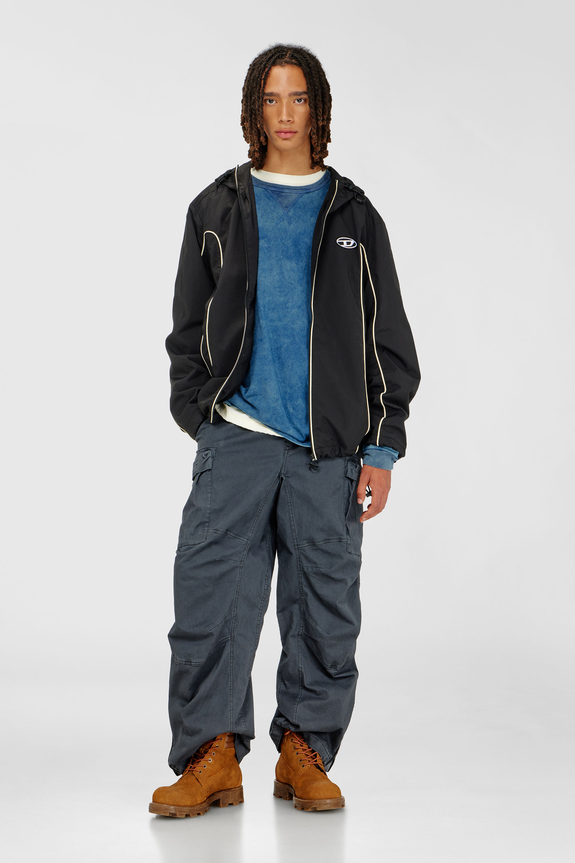 Diesel - J-HIVES, Man's Windbreaker with contrast piping in Black - 1