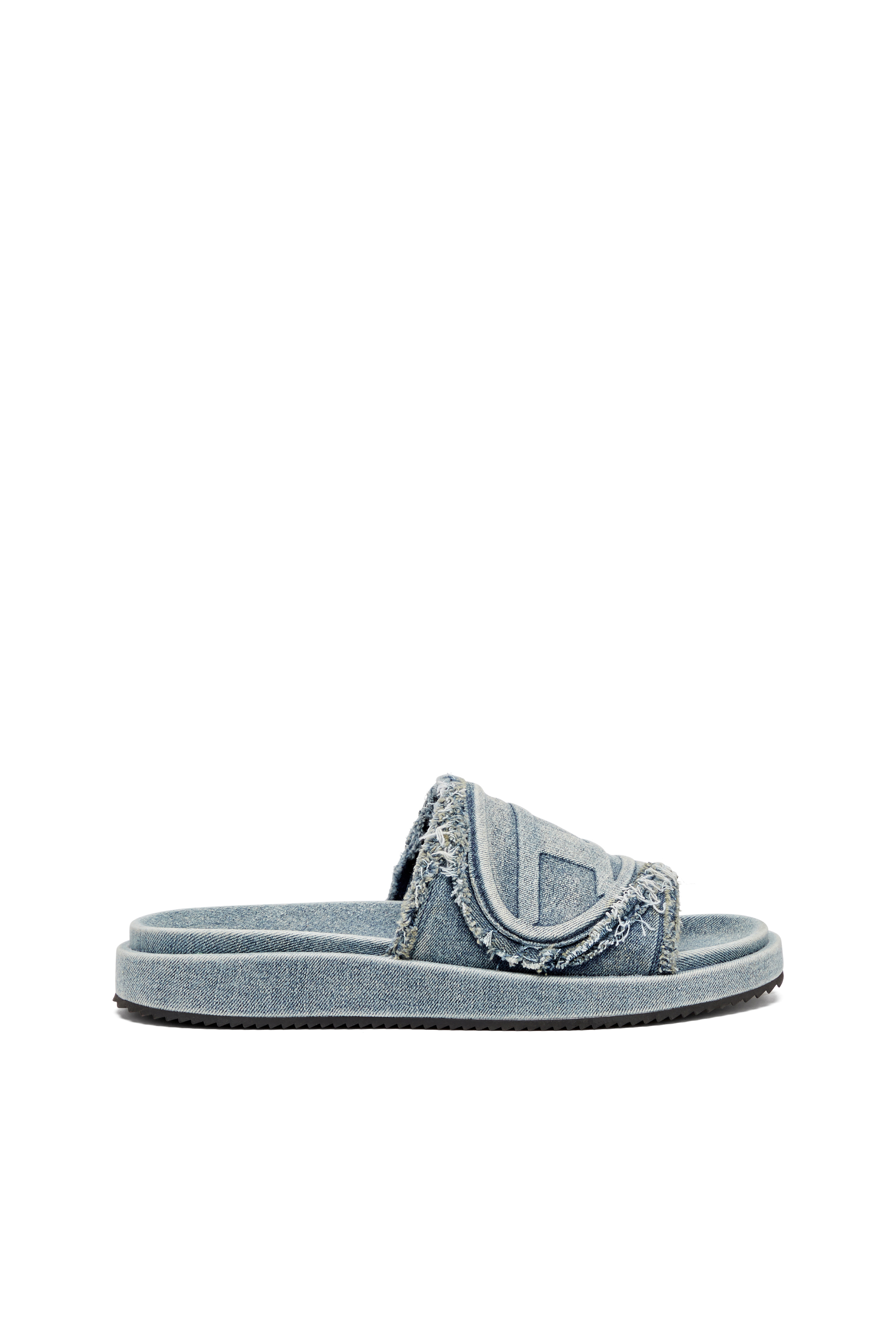 SA-SLIDE D OVAL, Light Blue Diesel - SA-SLIDE D OVAL, Unisex's Sa-Slide D-Distressed denim slides in Light Blue - 1