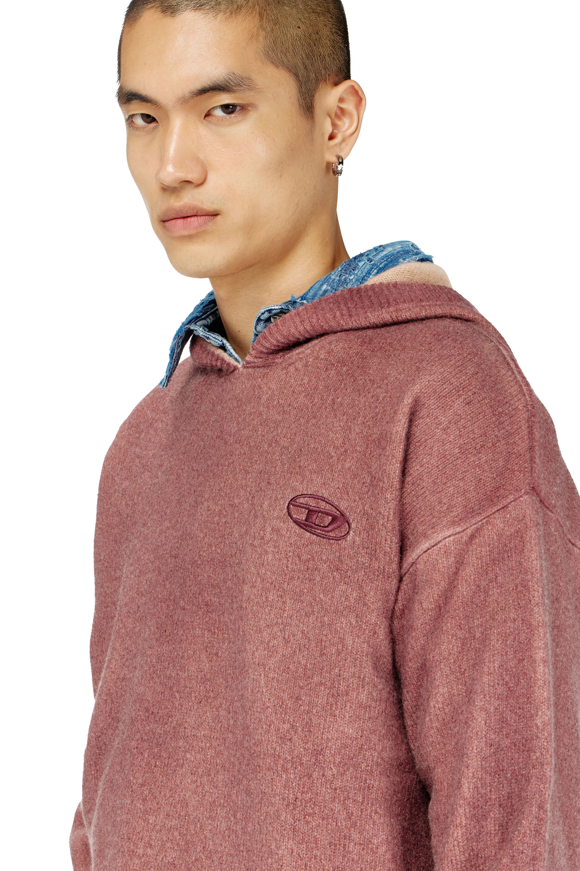Diesel - K-PICKLED, Man's Double-dyed hoodie in wool-blend knit in null - 4