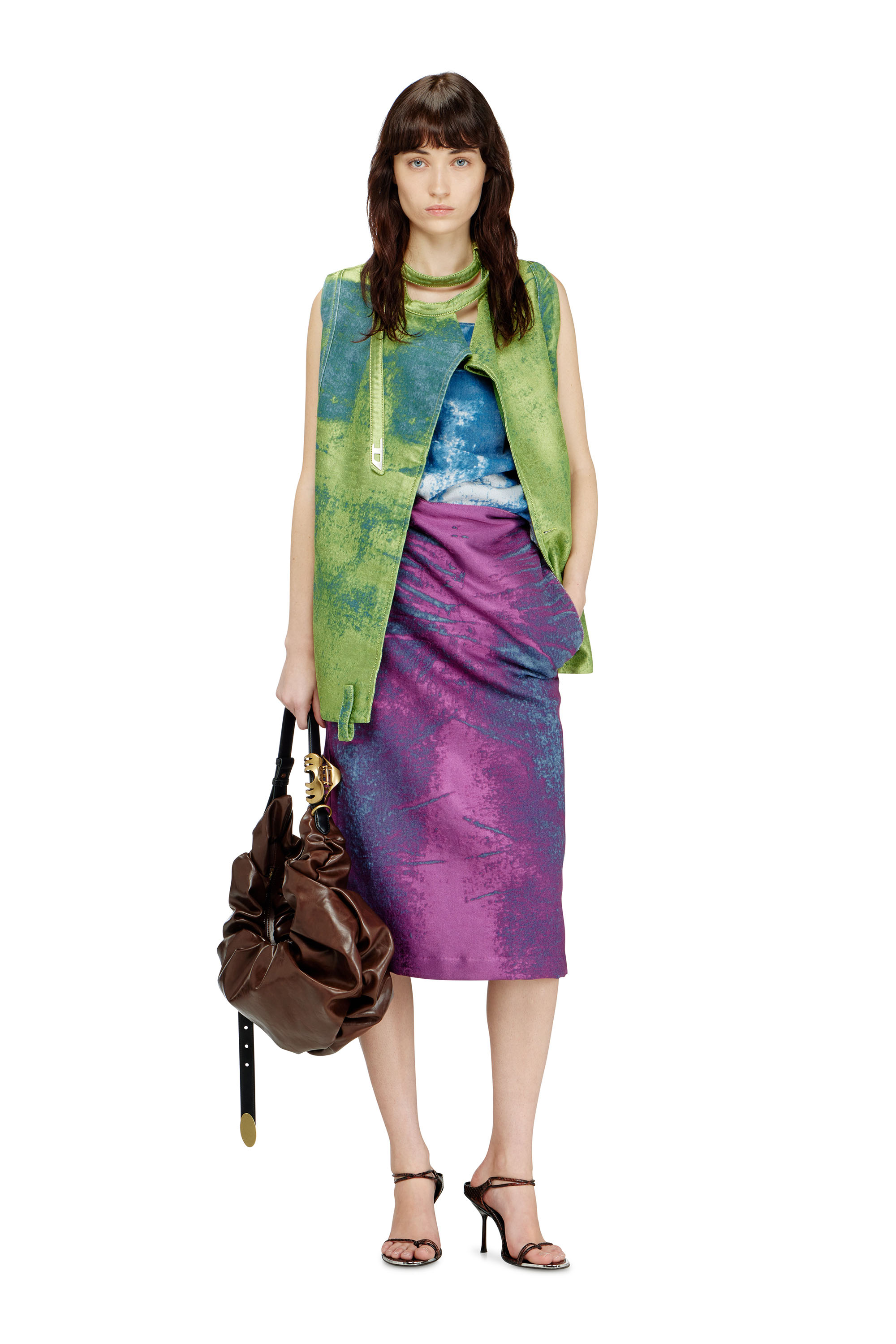 Diesel - DE-SIRA-FSI, Woman's Midi skirt in coloured satin denim in Violet - 2