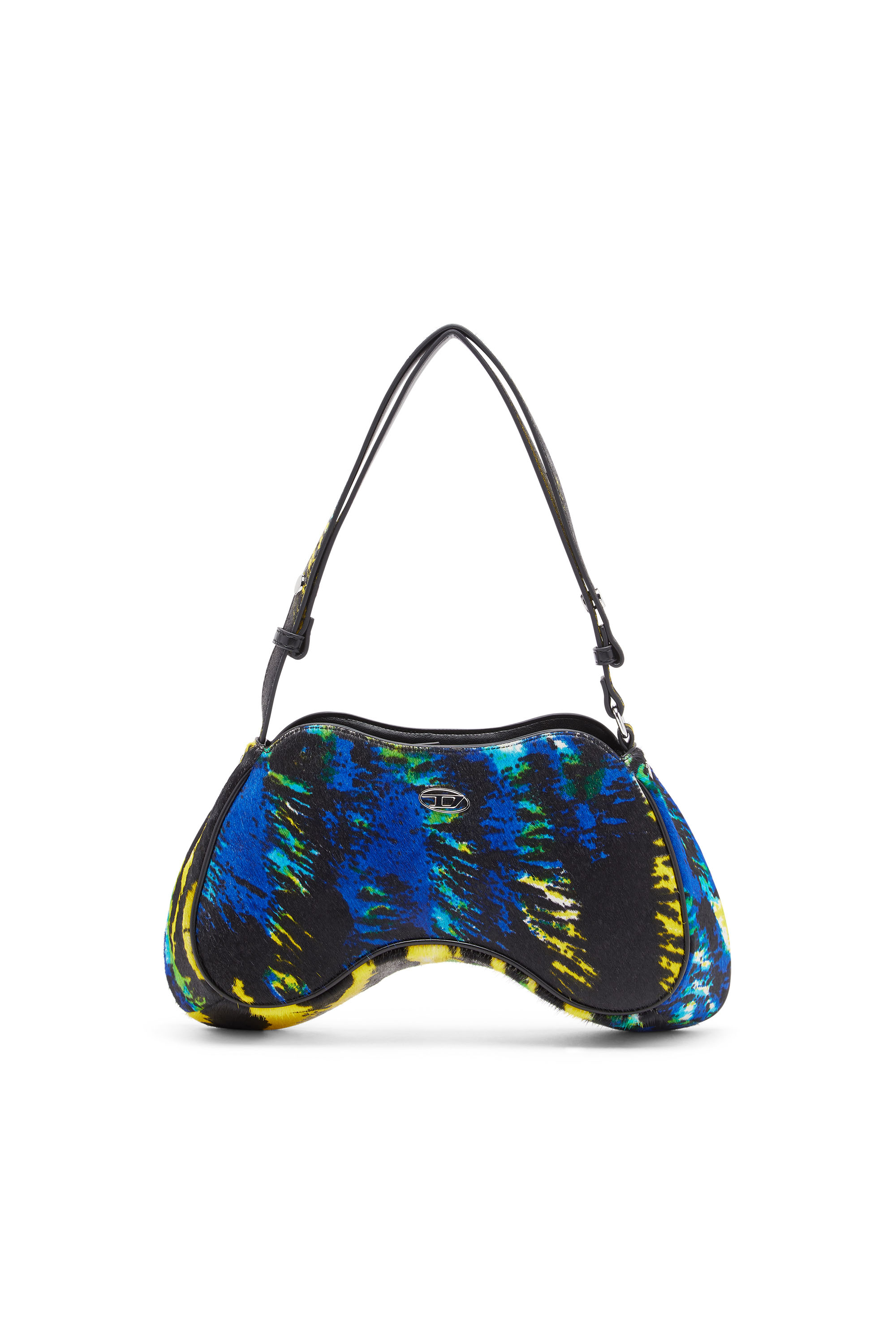 Diesel - PLAY SHOULDER, Woman's Play-Shoulder bag in tiger-print calf hair in Yellow/Blue - 1