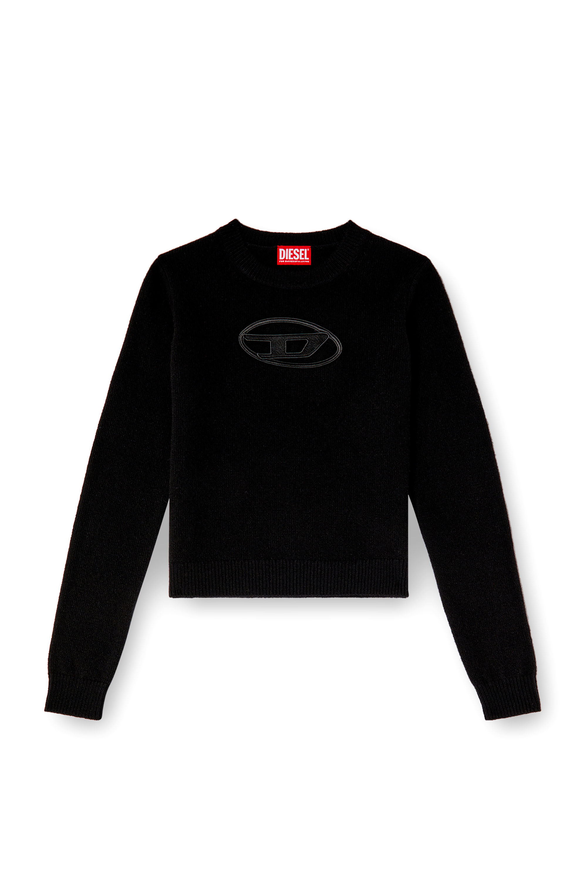 Diesel - M-AREESA-SLIM, Woman's Cashmere-blend jumper with cut-out logo in Black - 3
