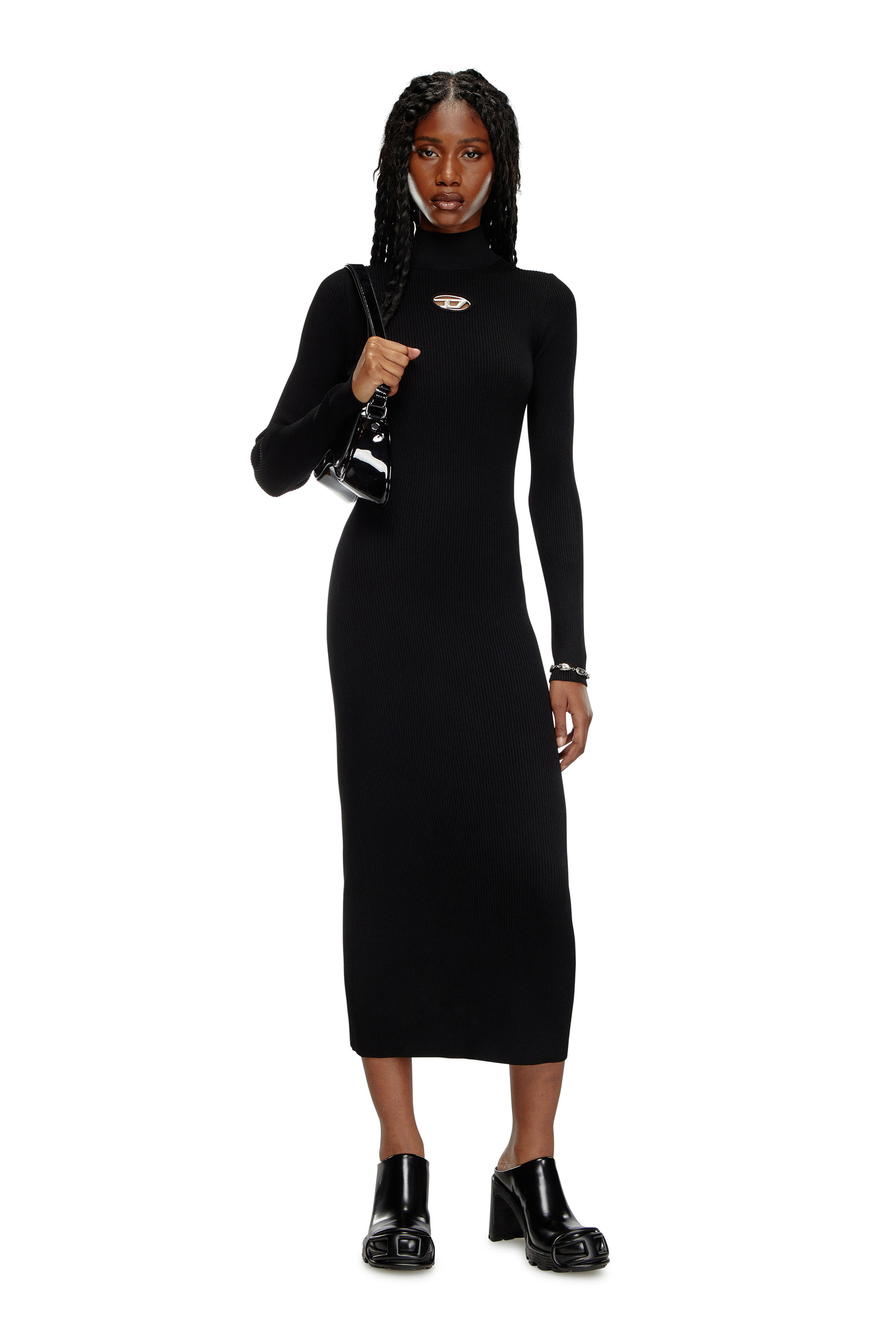 Diesel - M-ZARY-B, Woman's Long dress in ribbed knit in Black - 2