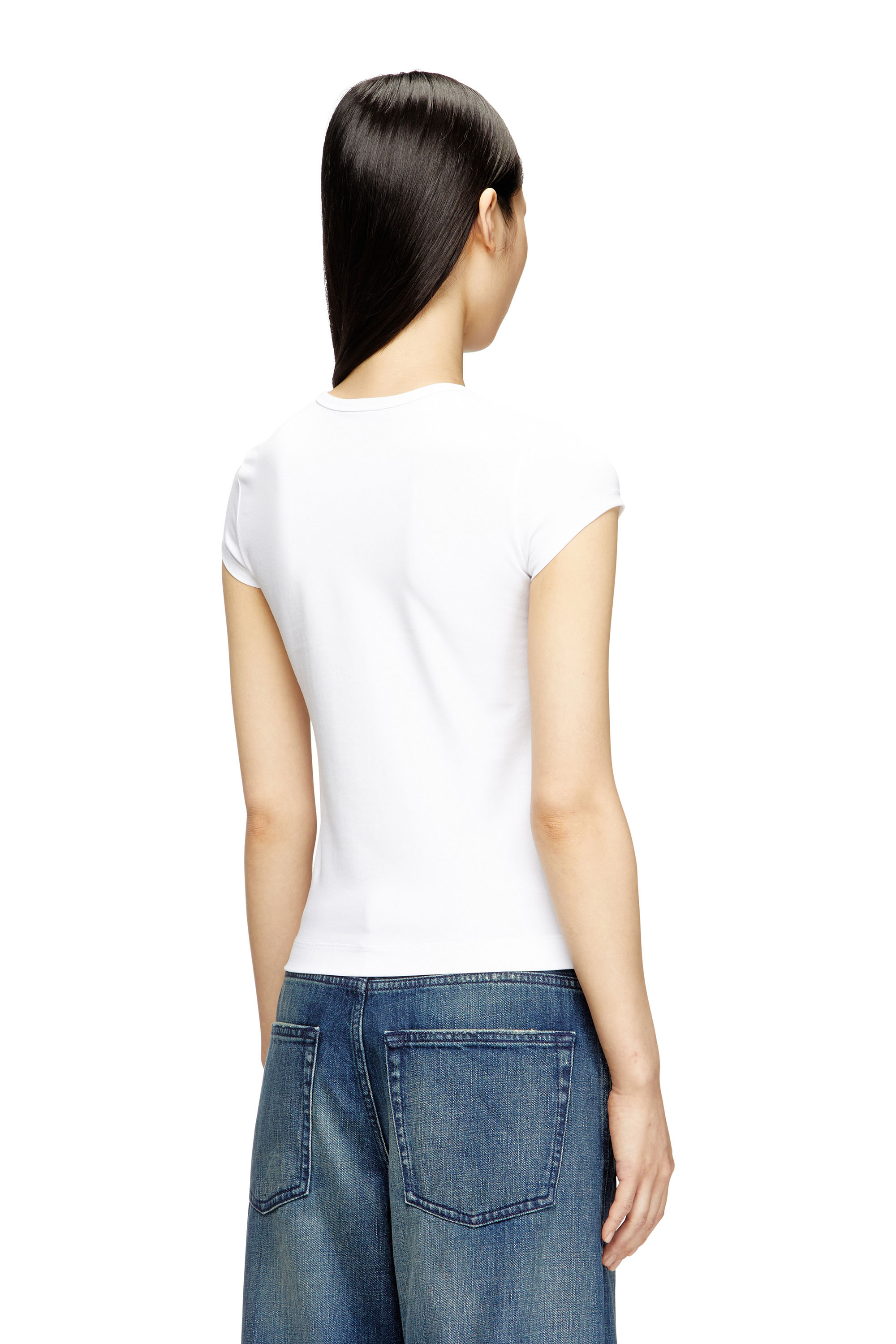 Diesel - T-ANGIE-OD, Woman's T-shirt with cut-out embroidered logo in White - 4