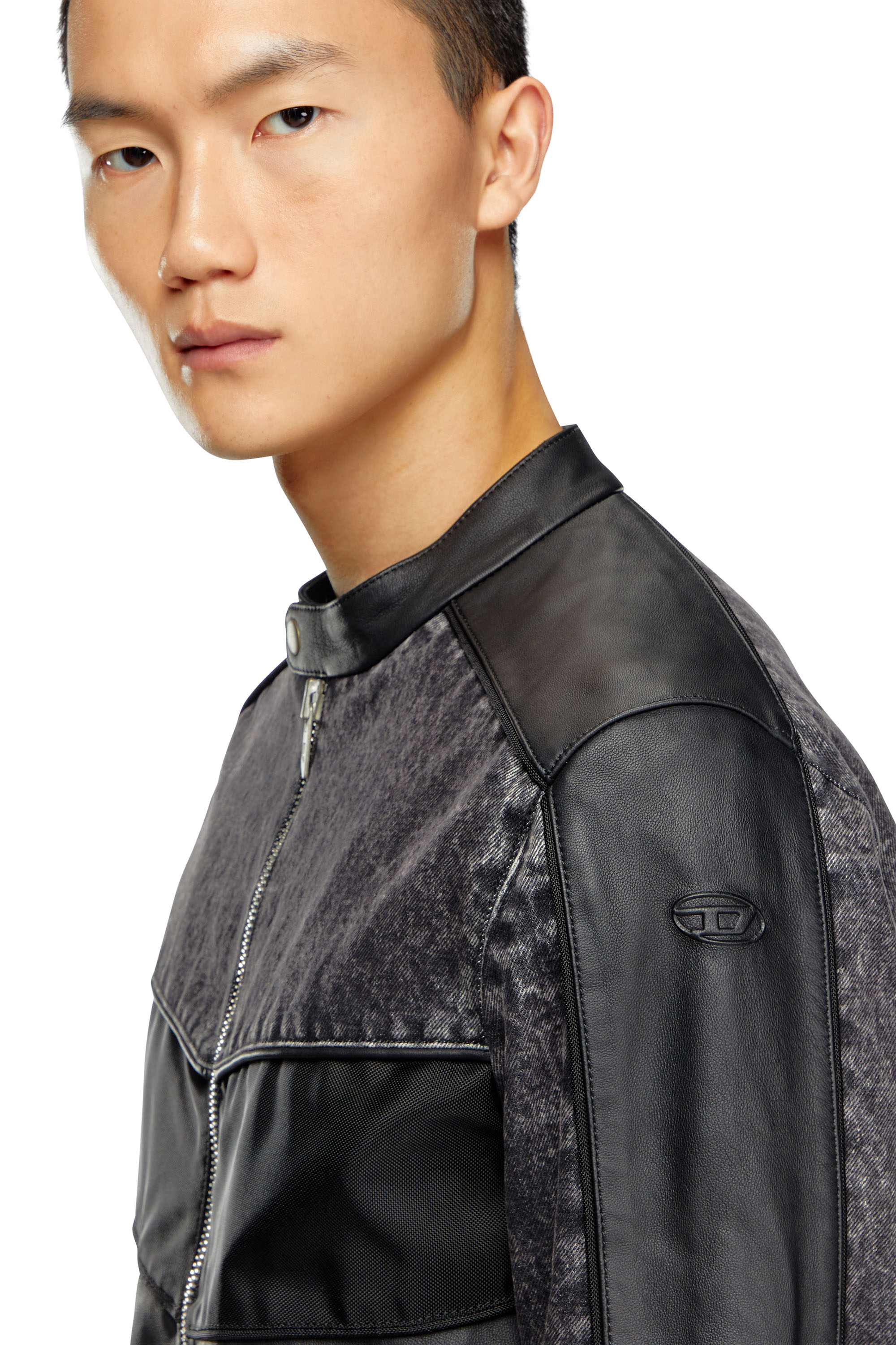Diesel - L-LEOPOL, Man Denim and shell-panelled leather jacket in Black - Image 5
