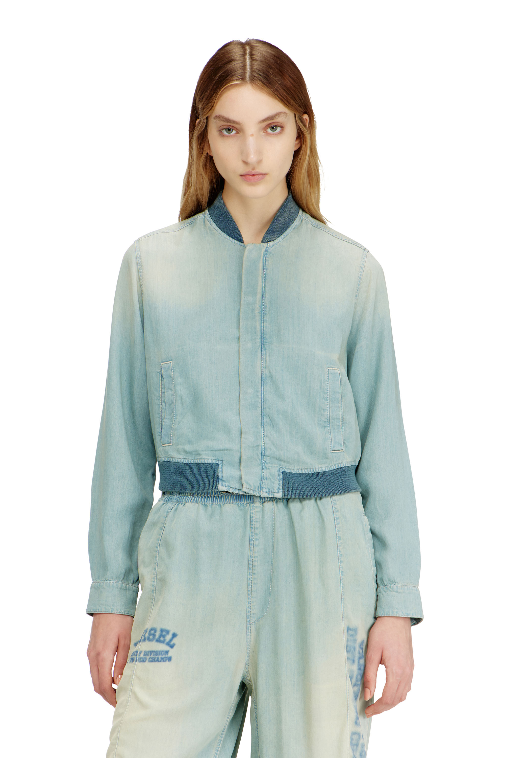 Diesel - DE-RANIA-S1, Woman's Bomber-shirt in fluid dirt-effect denim in null - 1