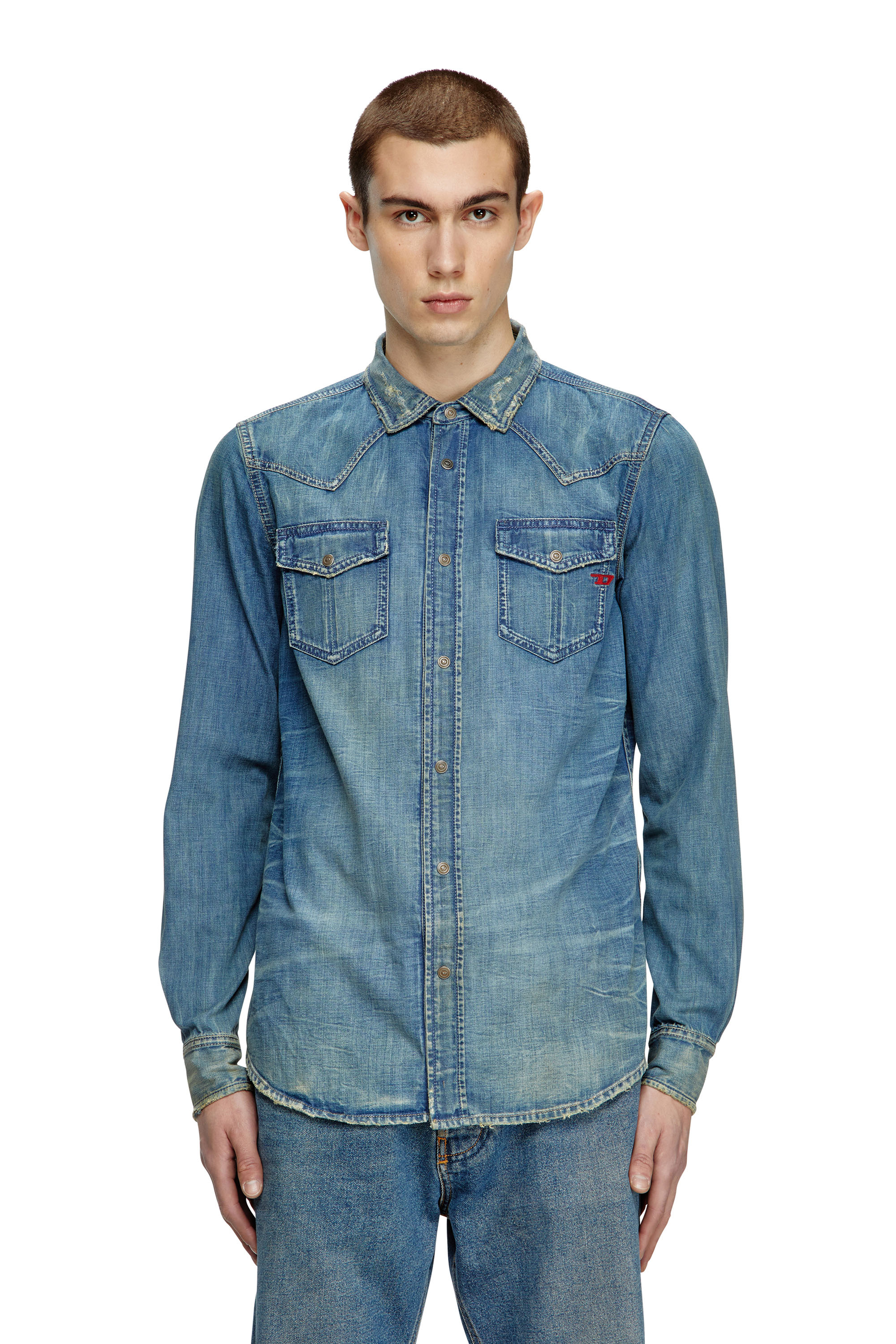 Diesel - D-VEGA, Man's Denim overshirt in Medium blue - 1