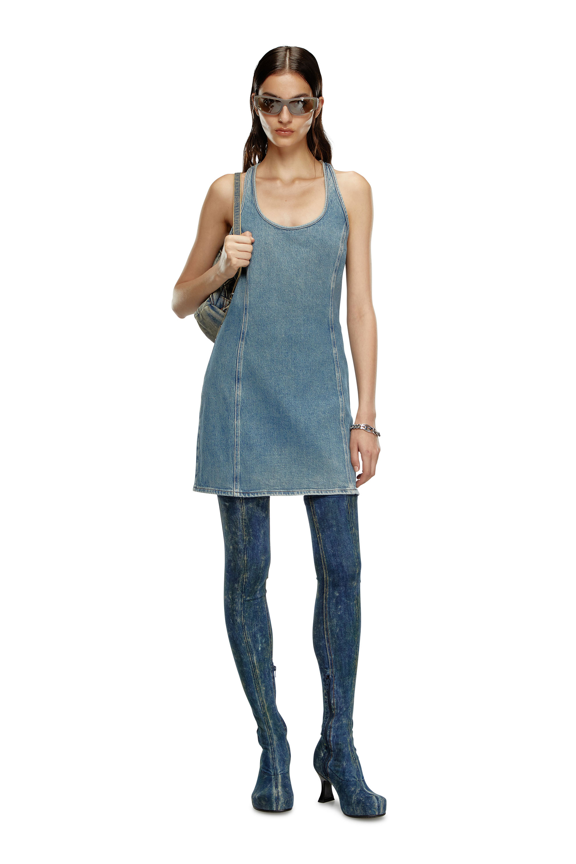 Diesel - DE-ARLYN-D, Woman's Denim tank dress in Light Blue - 1