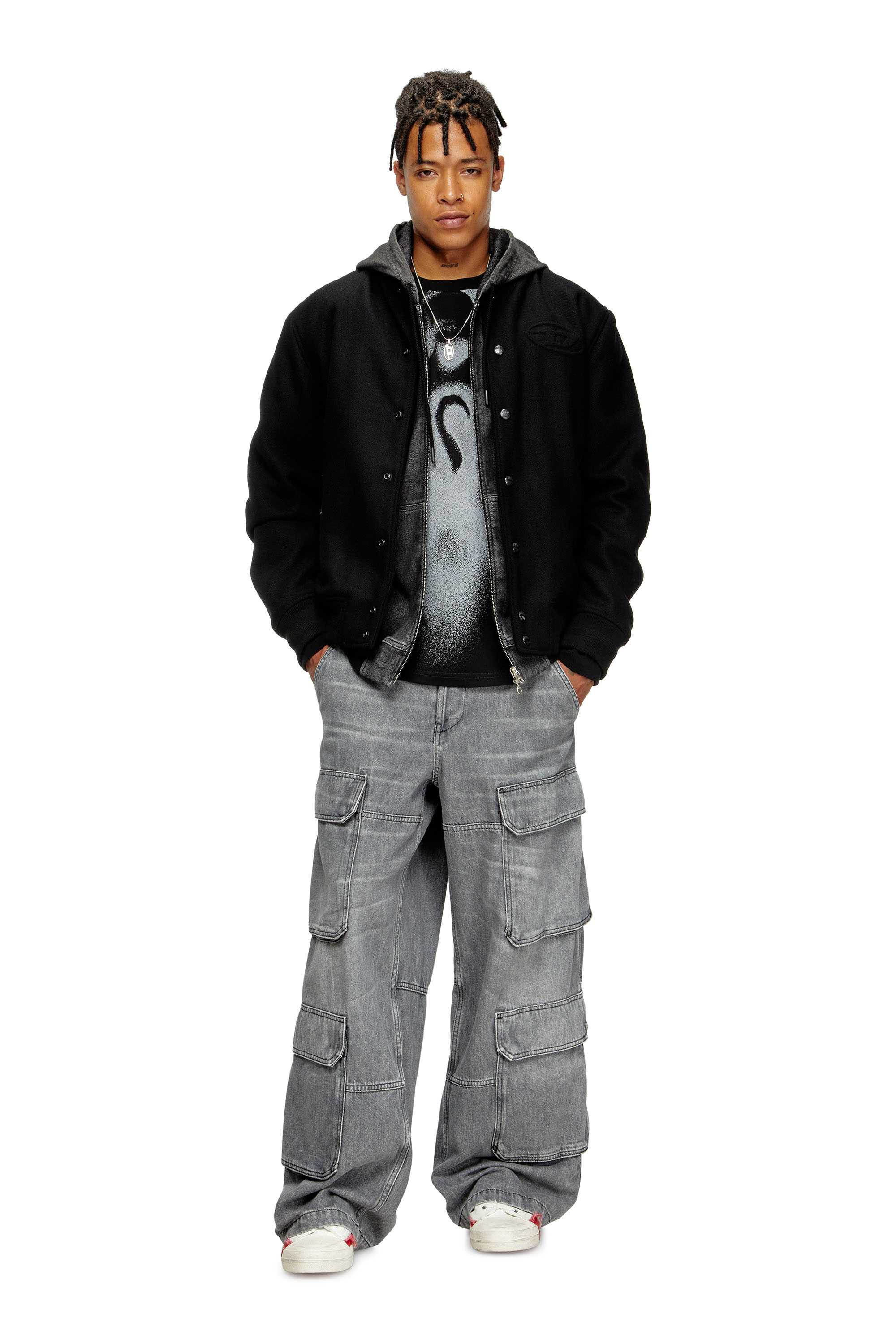 Diesel - J-ARRY, Man's Padded bomber jacket in wool blend in Black - 2