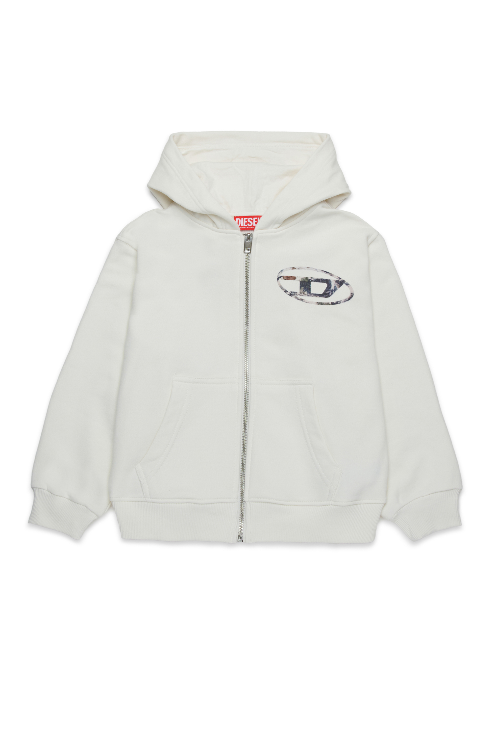 Diesel - SWELTHOODZIP  OVER, Man's Zip-up hoodie with Planet Camo logo in White - 1