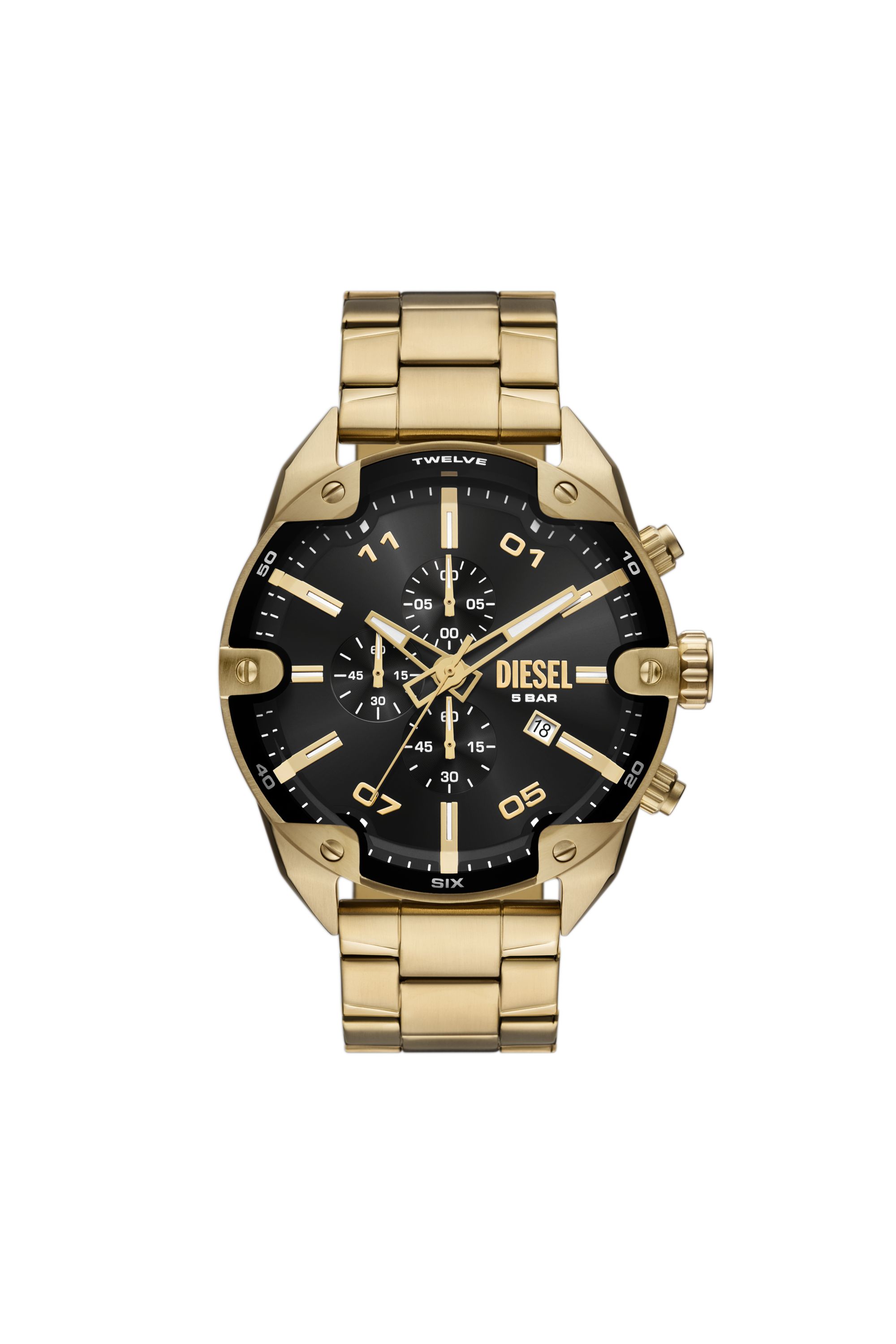 Diesel - DZ4678, Man's Diesel Spiked Chronograph Gold-Tone Stainless Steel Watch in Gold - 1